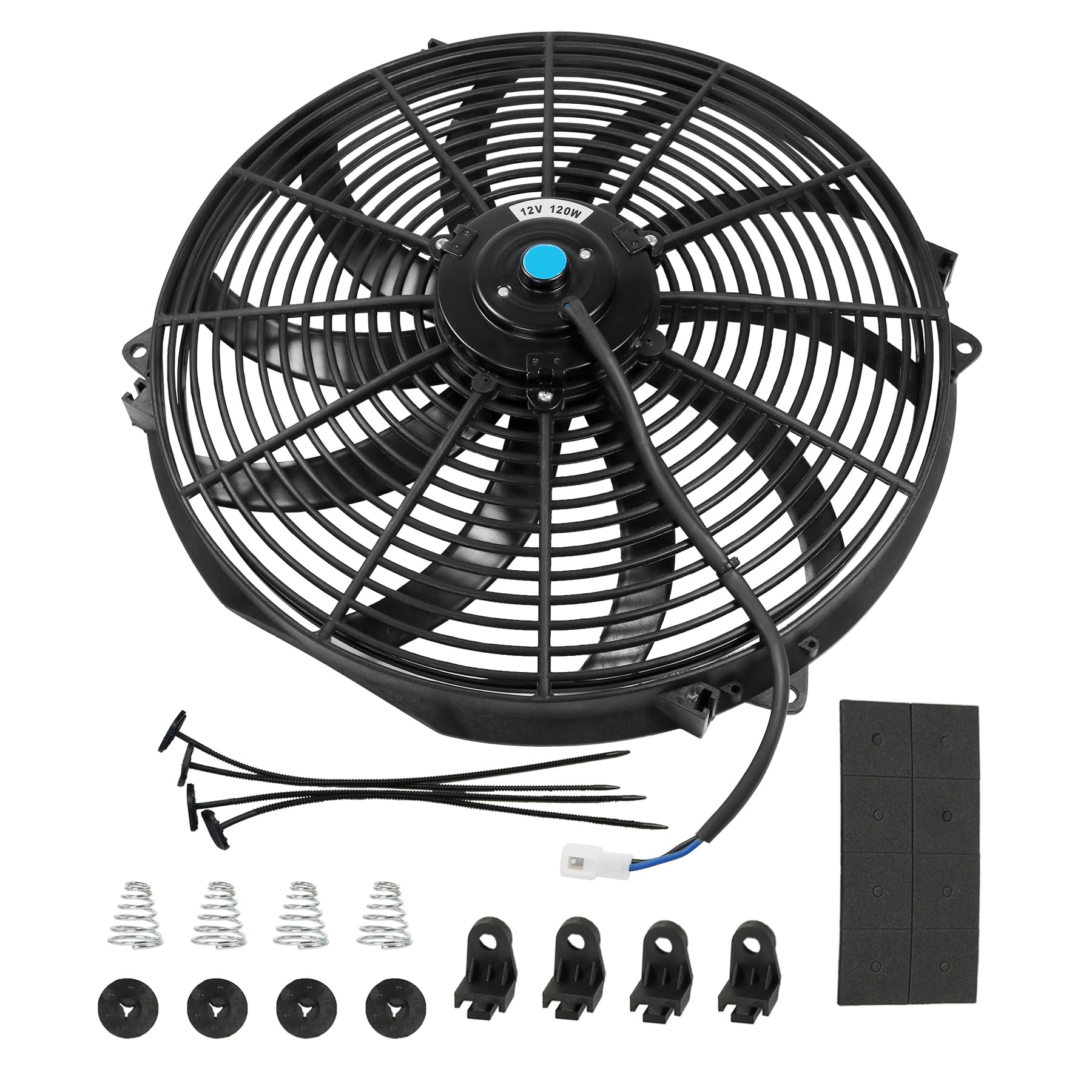 JDMSPEED New Universal Slim 16 Inch 12V Pull 1500 CFM Radiator Cooling Fan with Mounting Black