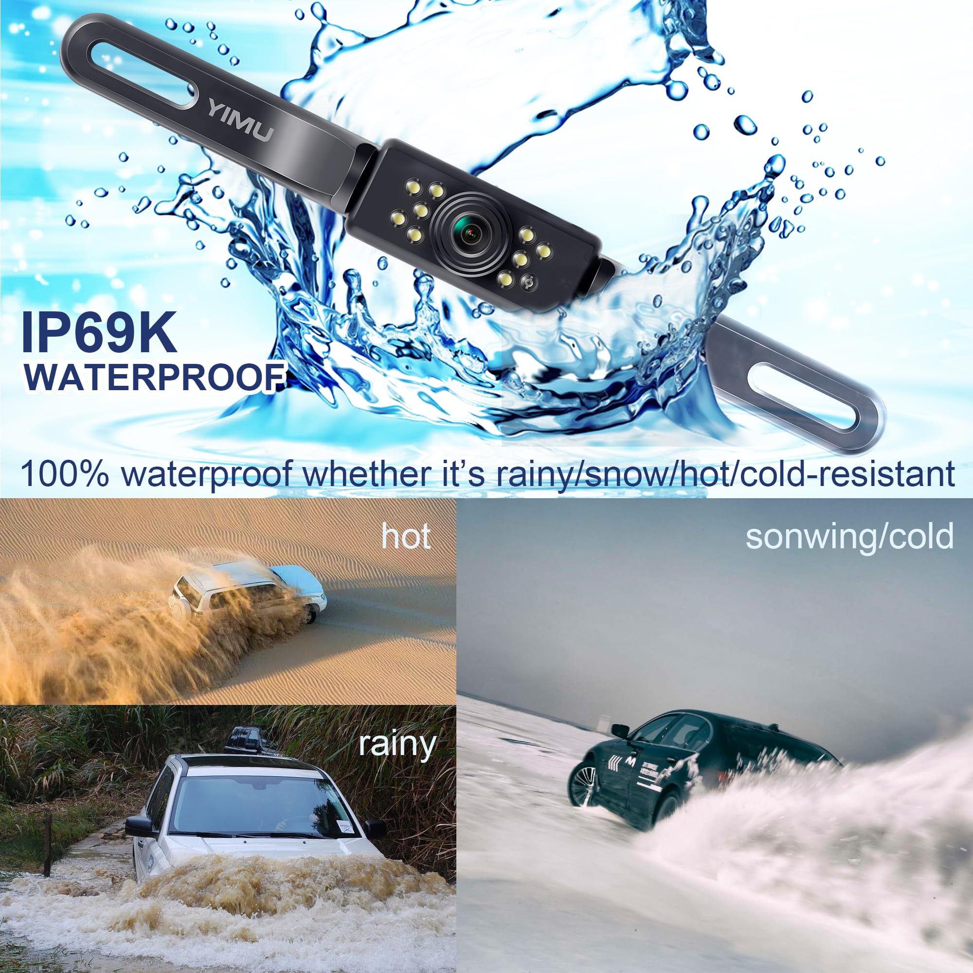 Yimu Car Backup Camera, License Plate Camera With 7 Led Lights Rear Camera, Hd Night Vision Rear View Camera,Wide View Angle, Ip