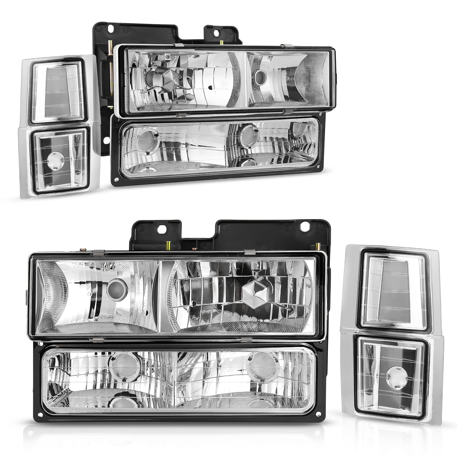 Autosaver88 Headlight Assembly Compatible With 1994-1999 Chevy C/K Series C1500 C2500 C3500 K1500 K2500 K3500 Tahoe Suburban Sil