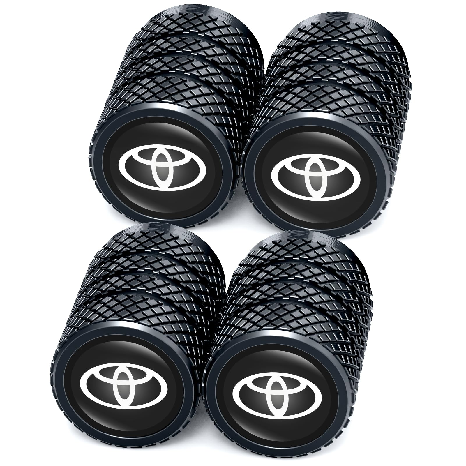 PPODKS Tire Valve Caps, Copper, Black, Vehicle Specific Fit (Toyota, Corolla, RAV4, Highlander), Passenger Car, Automotive Valve