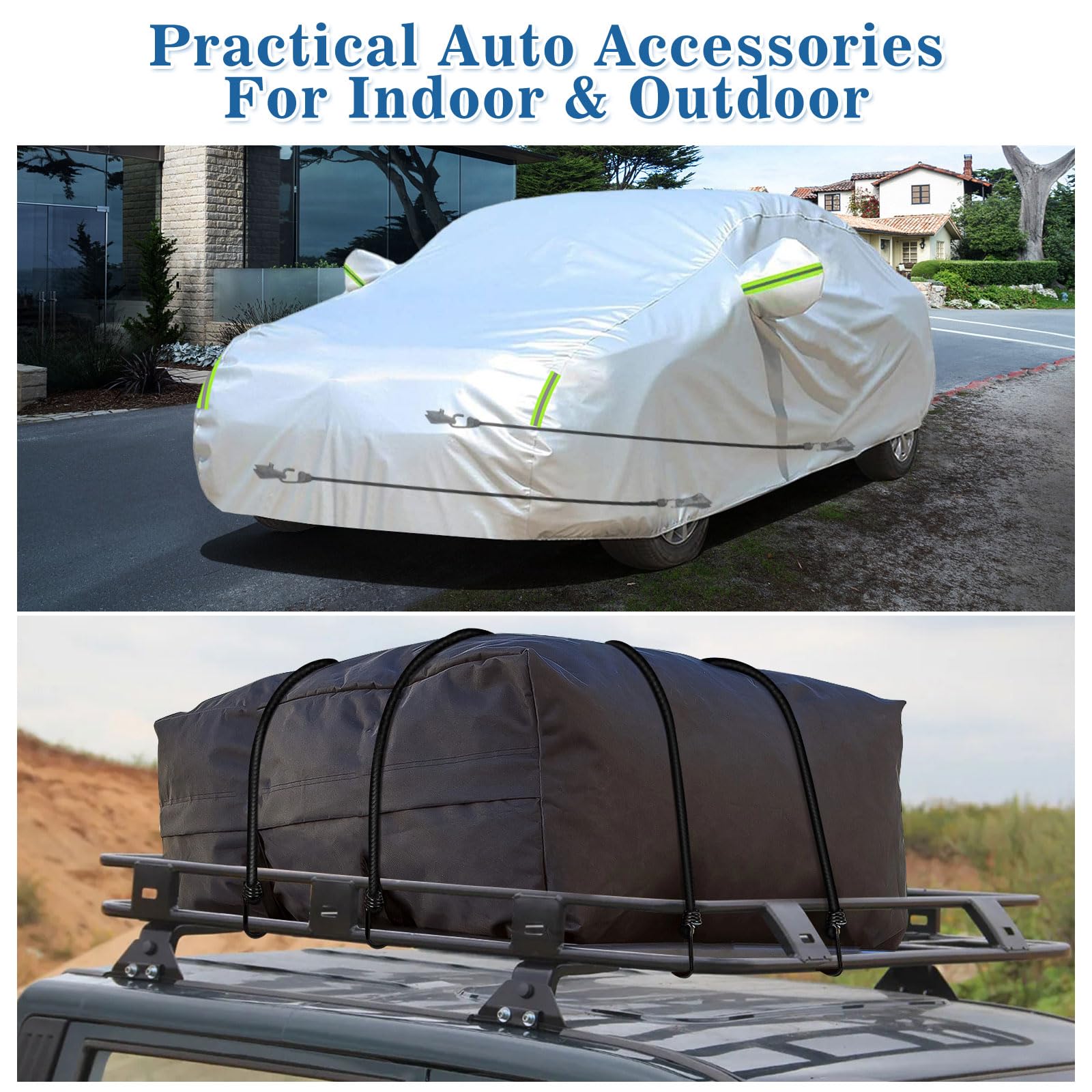 Beterny 4Pcs 50 Inch Car Cover Gust Straps, Heavy Duty Wind Protector Bungee Cords Hook Clips Kit Fit For Most Cars, Sedans, Suv