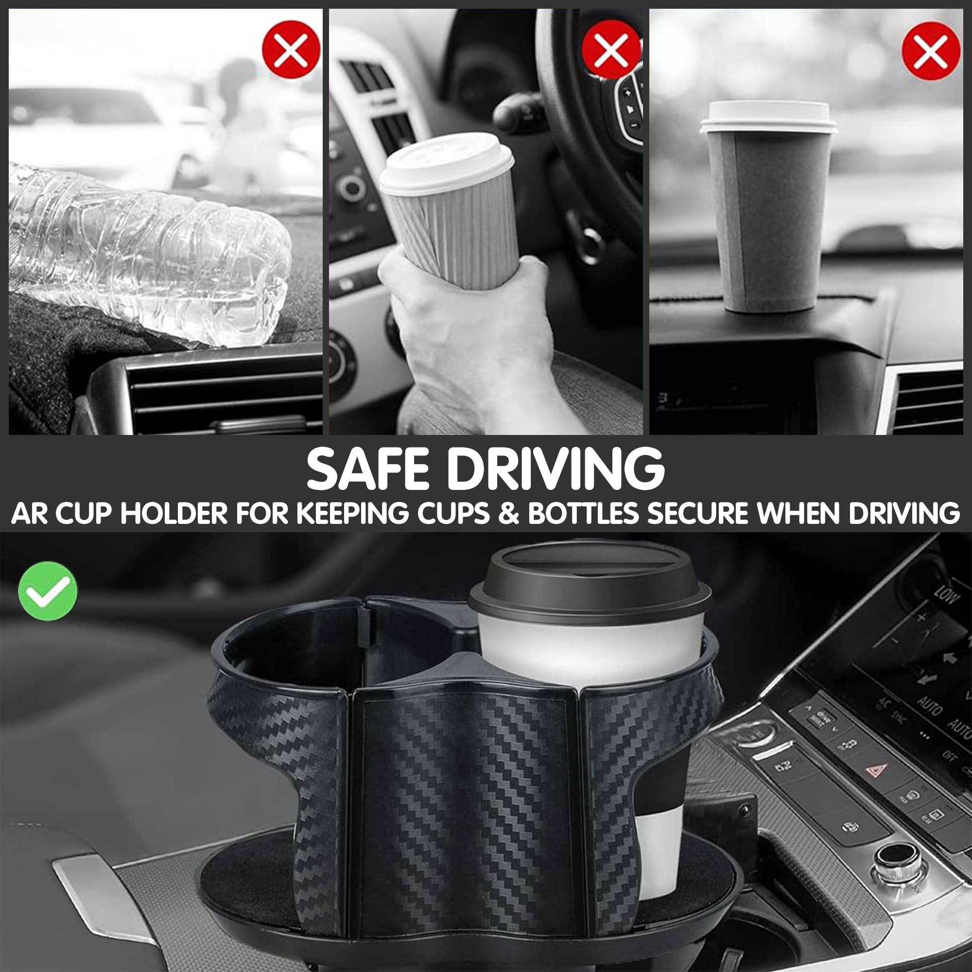 Reofrey 2-in-1 Multifunctional Car Cup Holder Expander Adapter, Universal Double Cup Holder with Adjustable Bracket, Elastic Ope