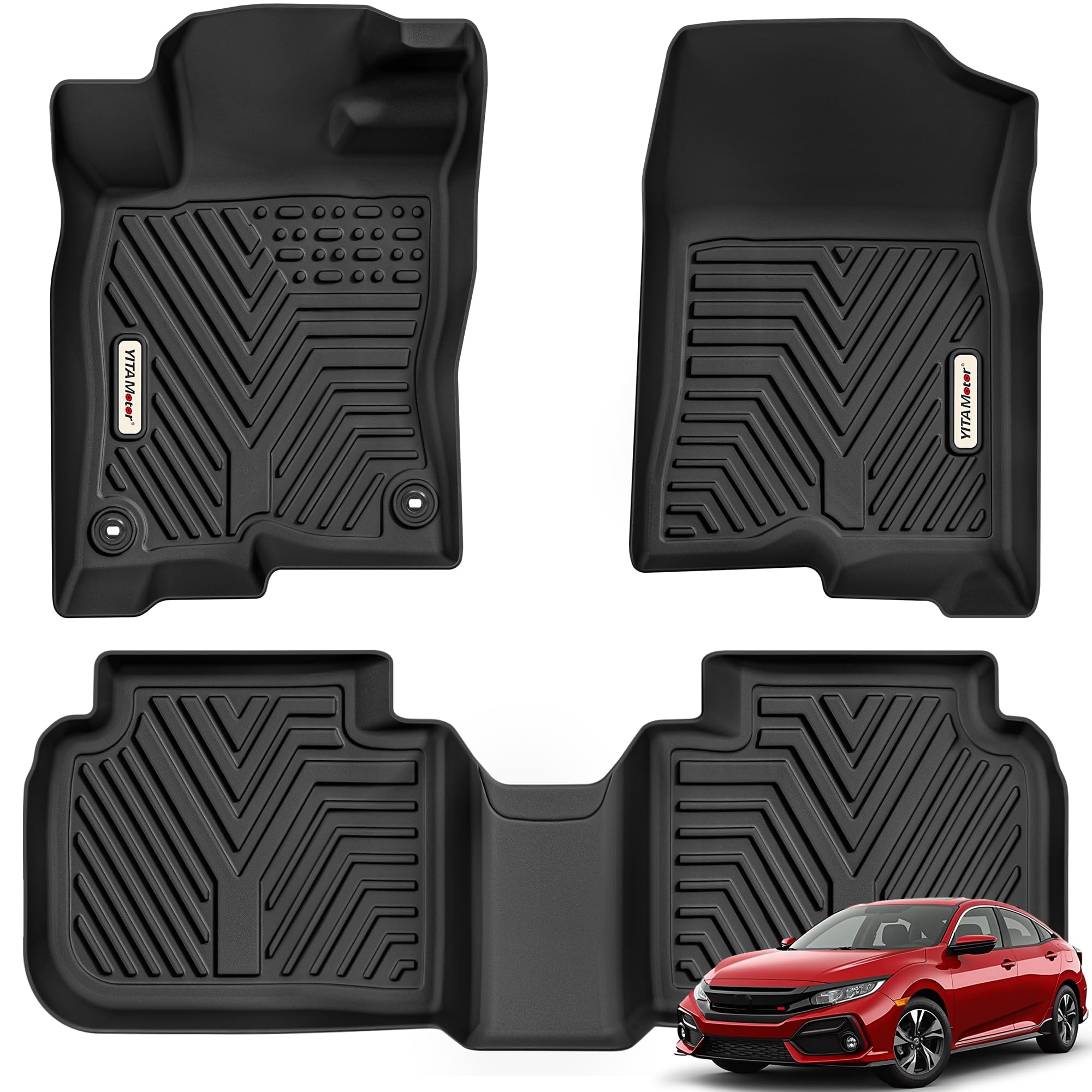 Yitamotor Floor Mats Compatible With 2022-2025 Honda Civic All Weather Car Liners 1St & 2Nd Row Set, Tpe All-Weather Floor Liner