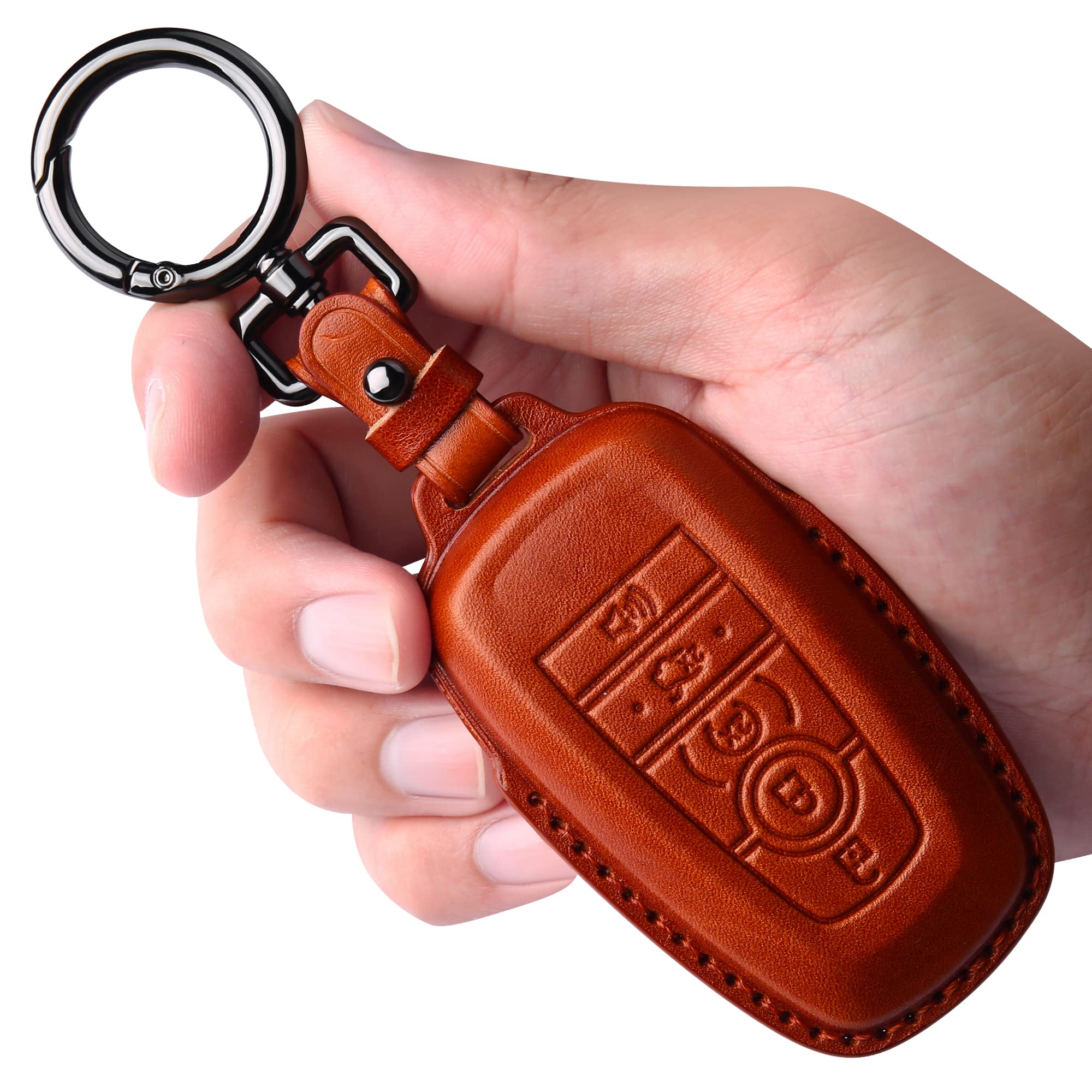 Tukellen For Ford Leather Key Fob Cover With Keychain Compatible With Ford Explorer Mustang Fusion Escape F150 F250 F350 F450 F5