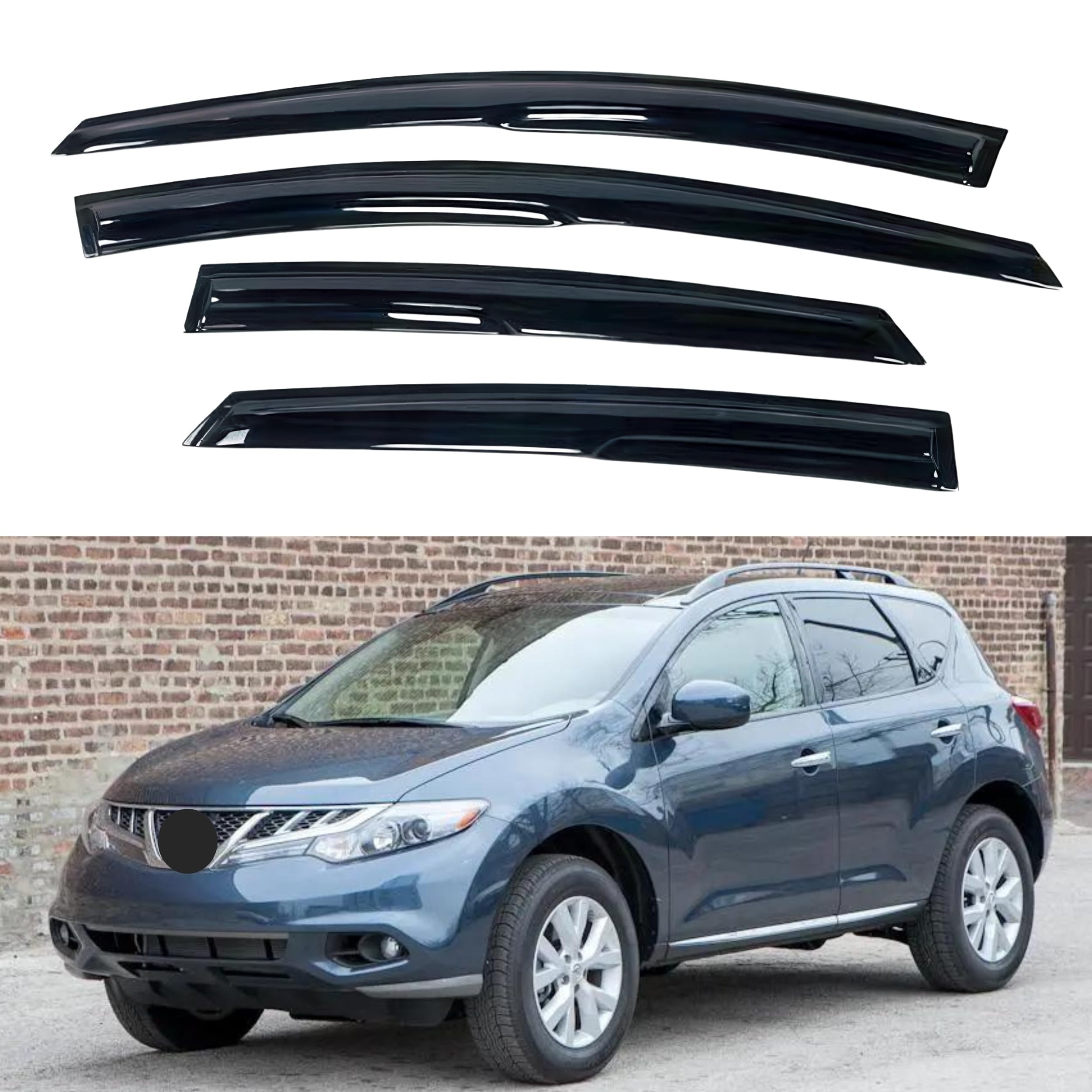 Ig Window Visor For Nissan Murano 2009-2014, Rain Guard Tape-On Extra Durable Sun Wind Side Vent Window Deflector Mugen Style, 2