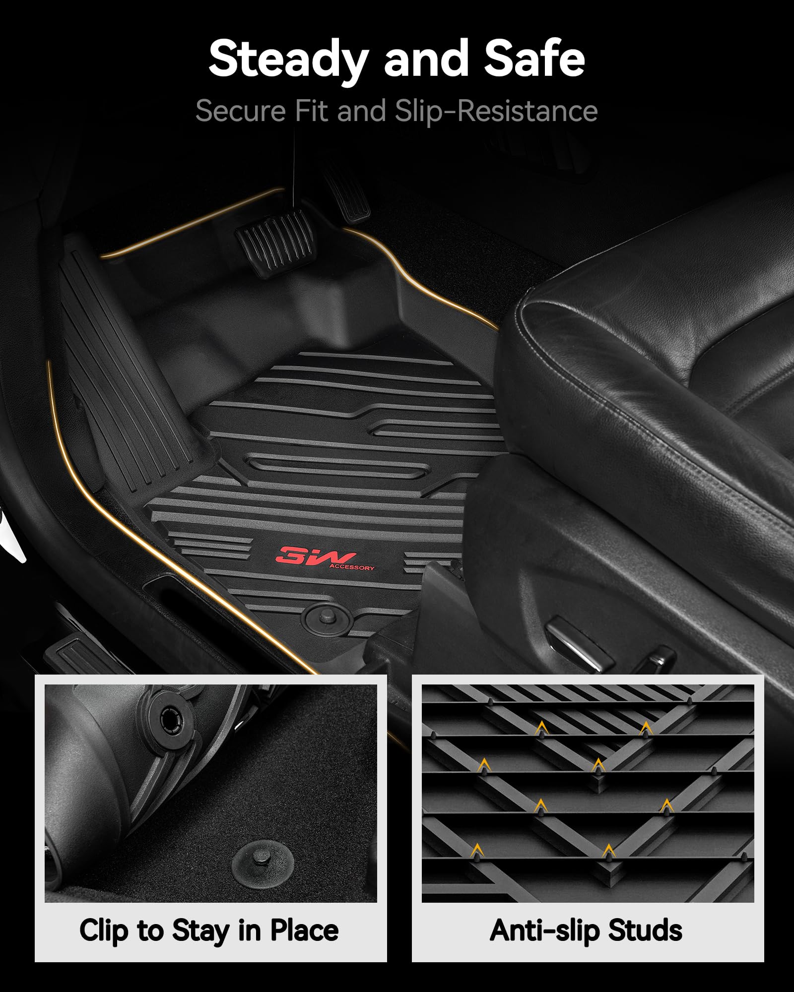 3W Floor Mats Fit For Jeep Grand Wagoneer/Grand Wagoneer L 2022 2023 2024 2025 8 Seat (Not Fit For 7 Seat), All Weather Tpe Floo