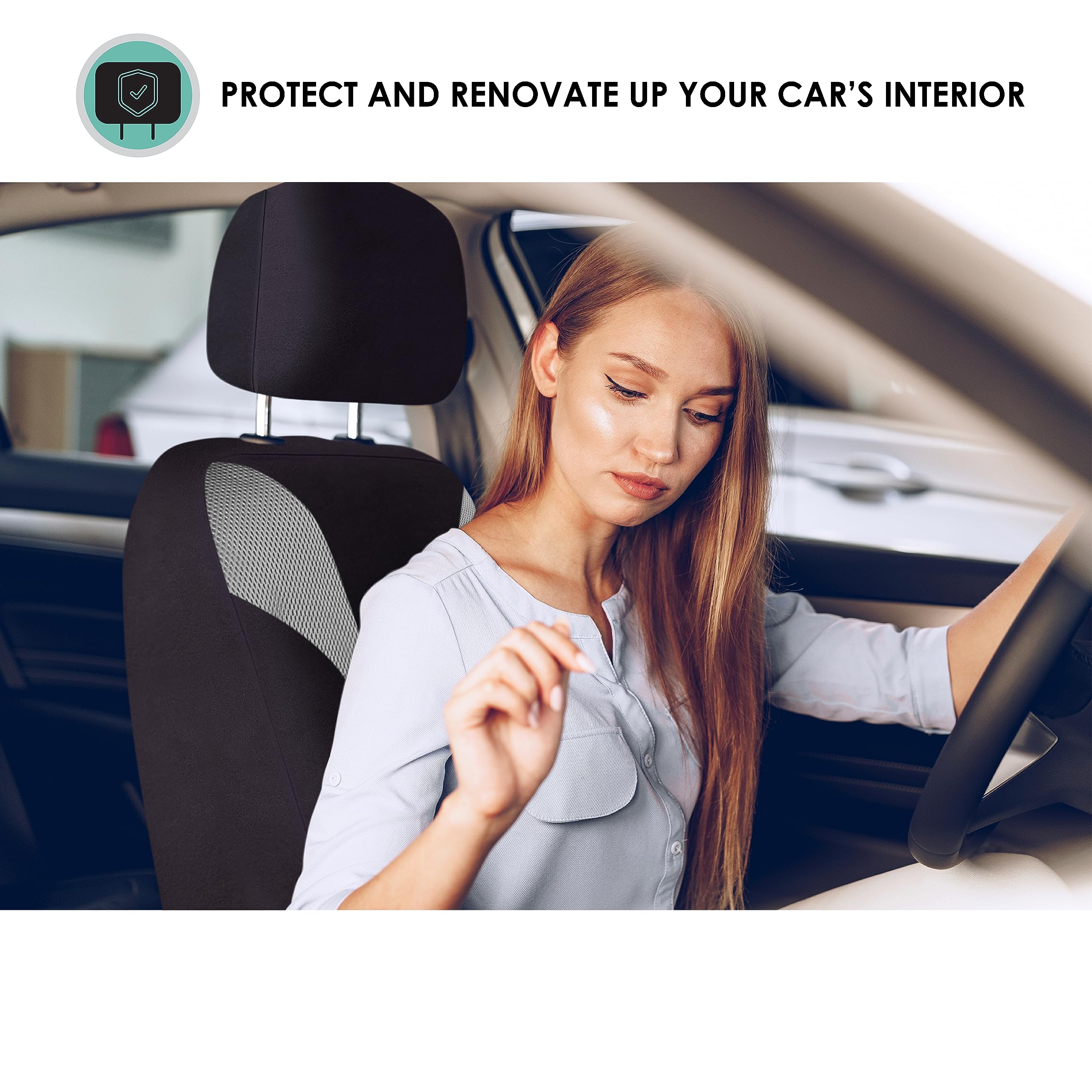 Fh Group Car Seat Covers Front Set Premium 3D Air Mesh - Low Back Car Seats With Removable Headrest,Universal Fit,Automotive Sea