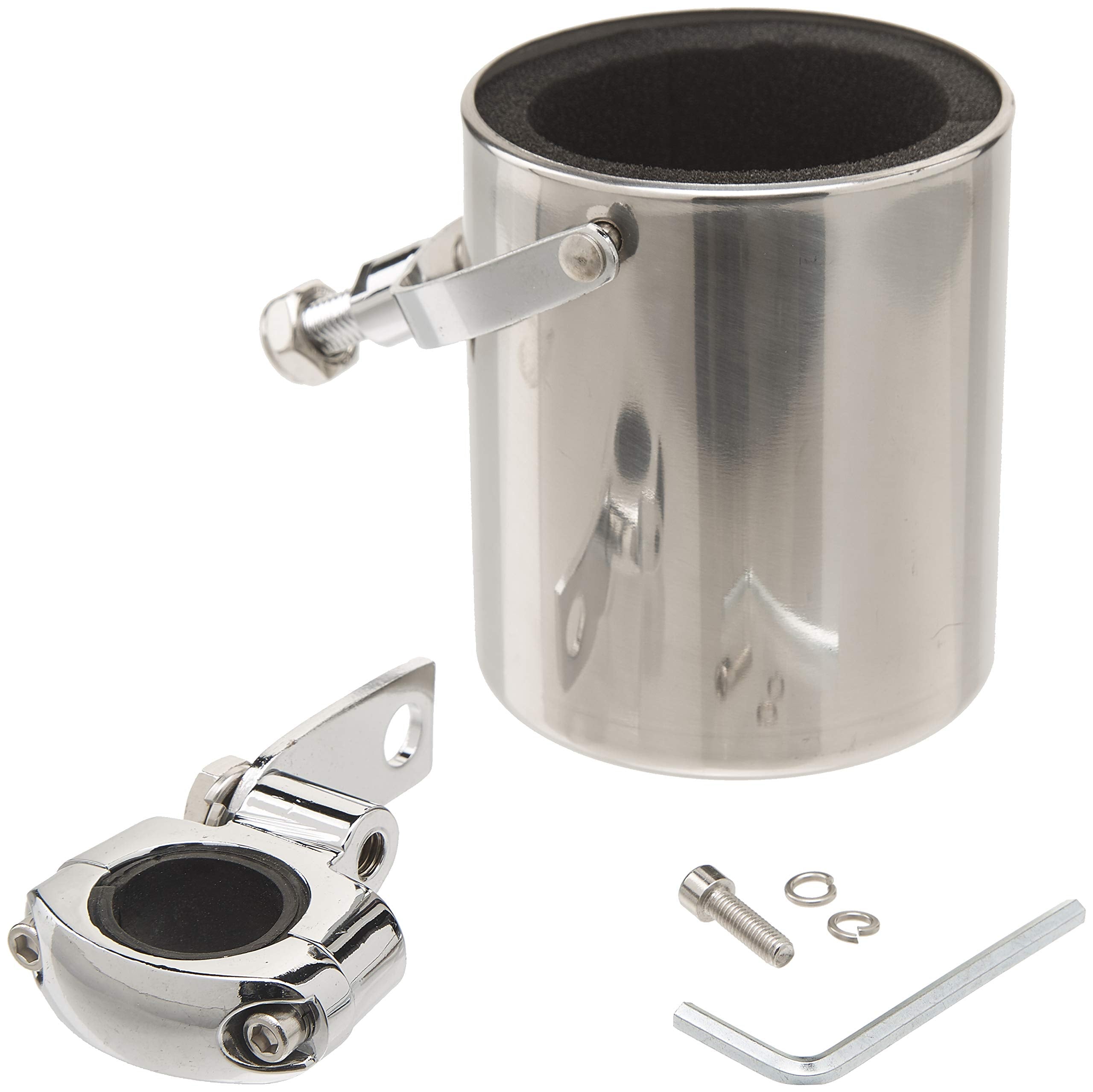 Diamond Plate Stainless Steel Motorcycle Cup Holder - Motorbike, Bicycle, ATV, Scooter Handlebar Mounted Cup Holder - Adjustable