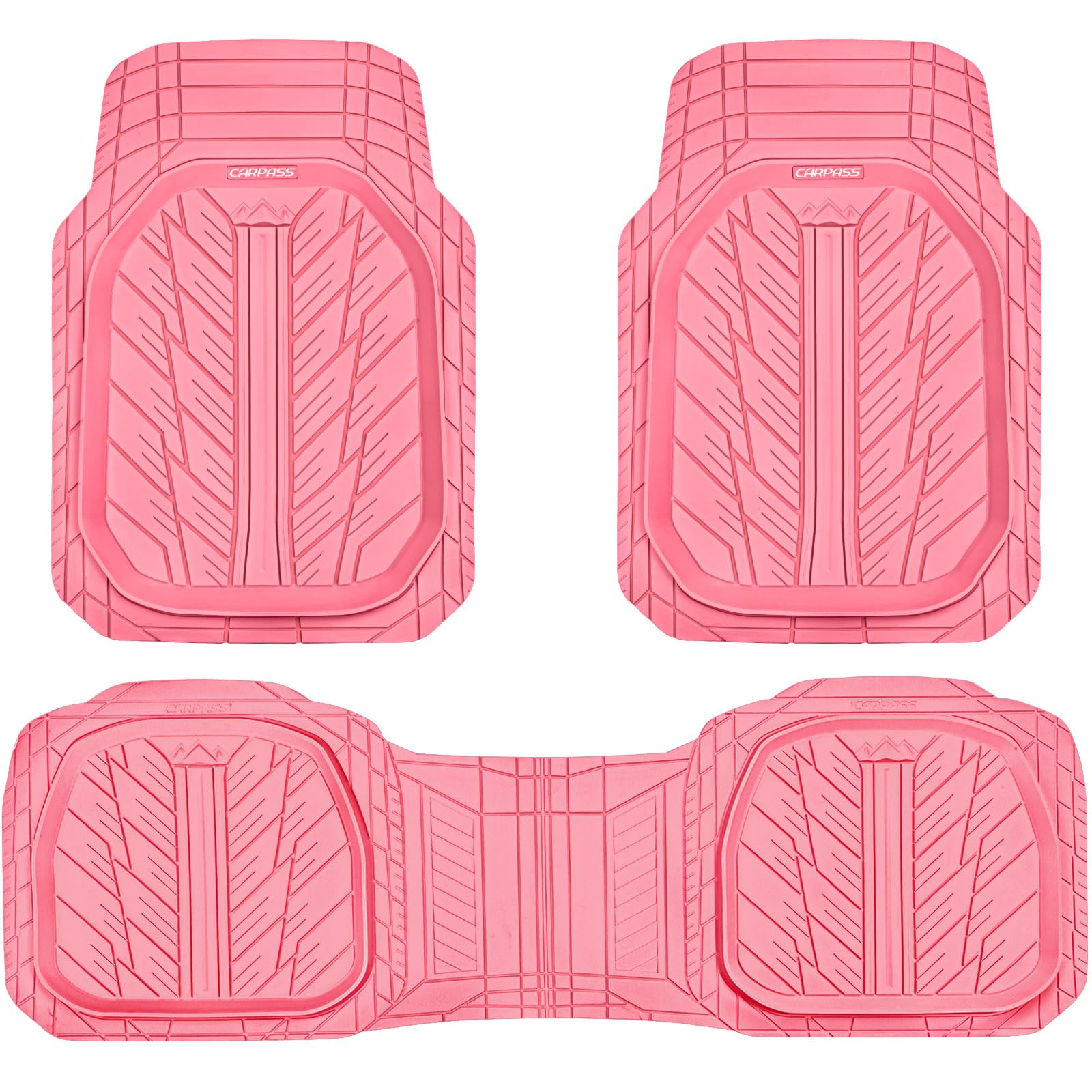 Car Pass Deepdish Pink Floor Mats For Cars Full Set,Heavy Duty Rubber Car Mats 3-Piece,Universal Waterproof Trim-To Fit Automoti
