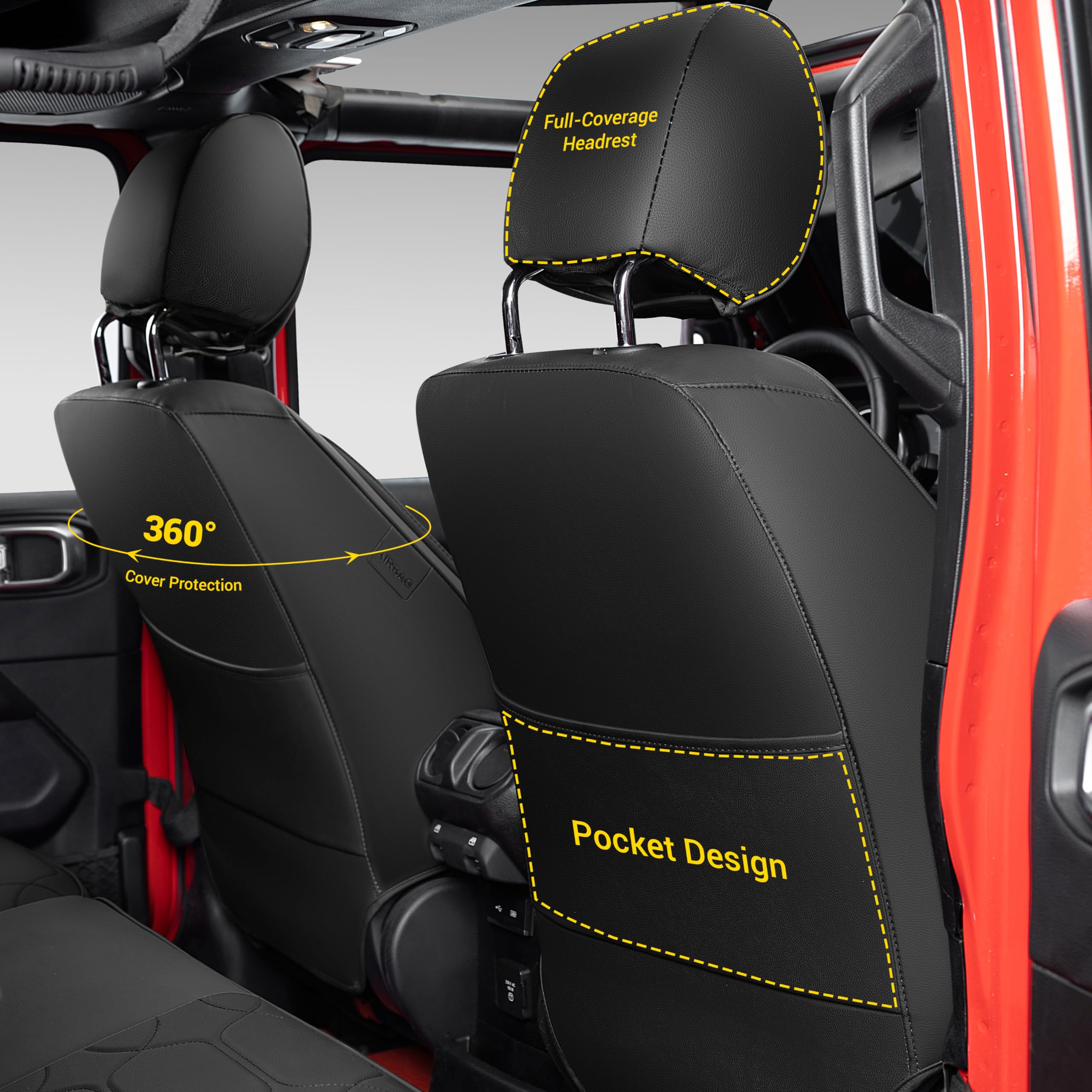 OASIS AUTO Custom Fit Seat Covers for 2007-2017 Wrangler JK 4-Door, Waterproof Faux Leather Seat Protector Cushion Unlimited X R