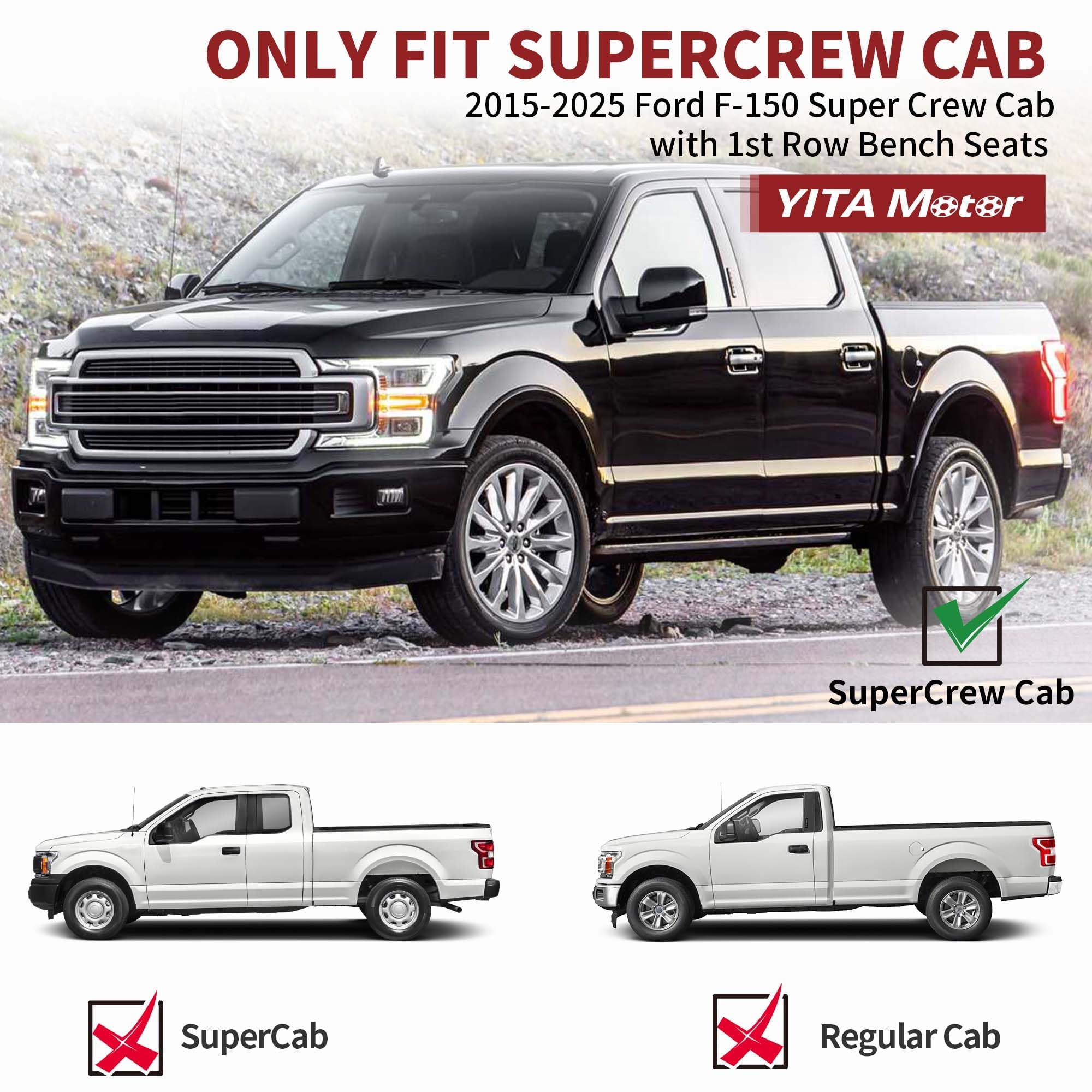 Yitamotor Floor Mats Compatible With 2015-2025 Ford F-150 Super Crew Cab With 1St Row Bench Seats, 1St & 2Nd Row All Weather Pro