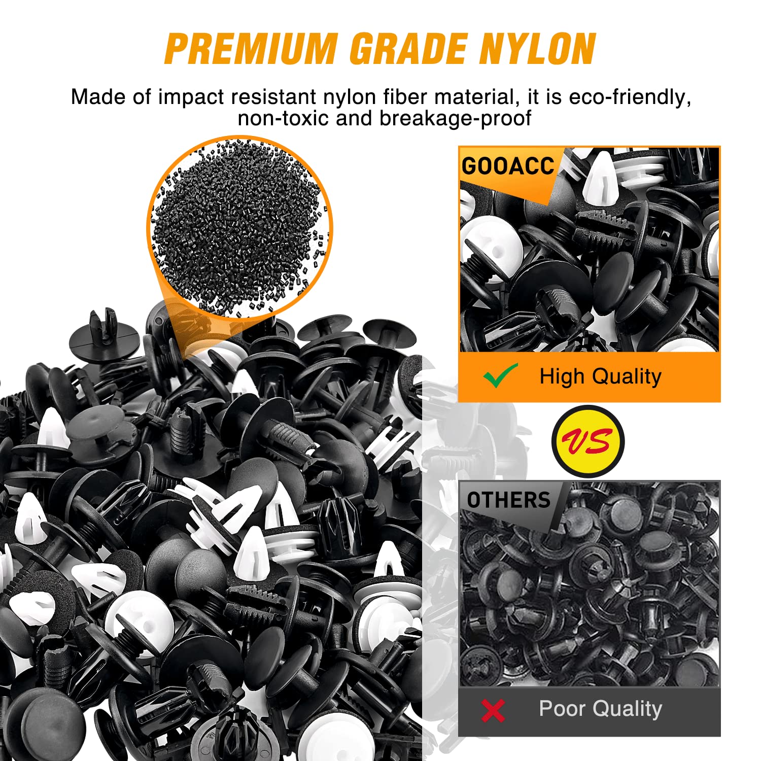 Gooacc 120Pcs Car Bumper Retainer Clips & Nylon Fasteners Rivet Kit 5Mm 6Mm 7Mm 9Mm 10Mm For Bumper Fender Hood Trunk Septum Windshield Lower Air Duct Front Seat Upholstery, With 1Pc Fastener Remover