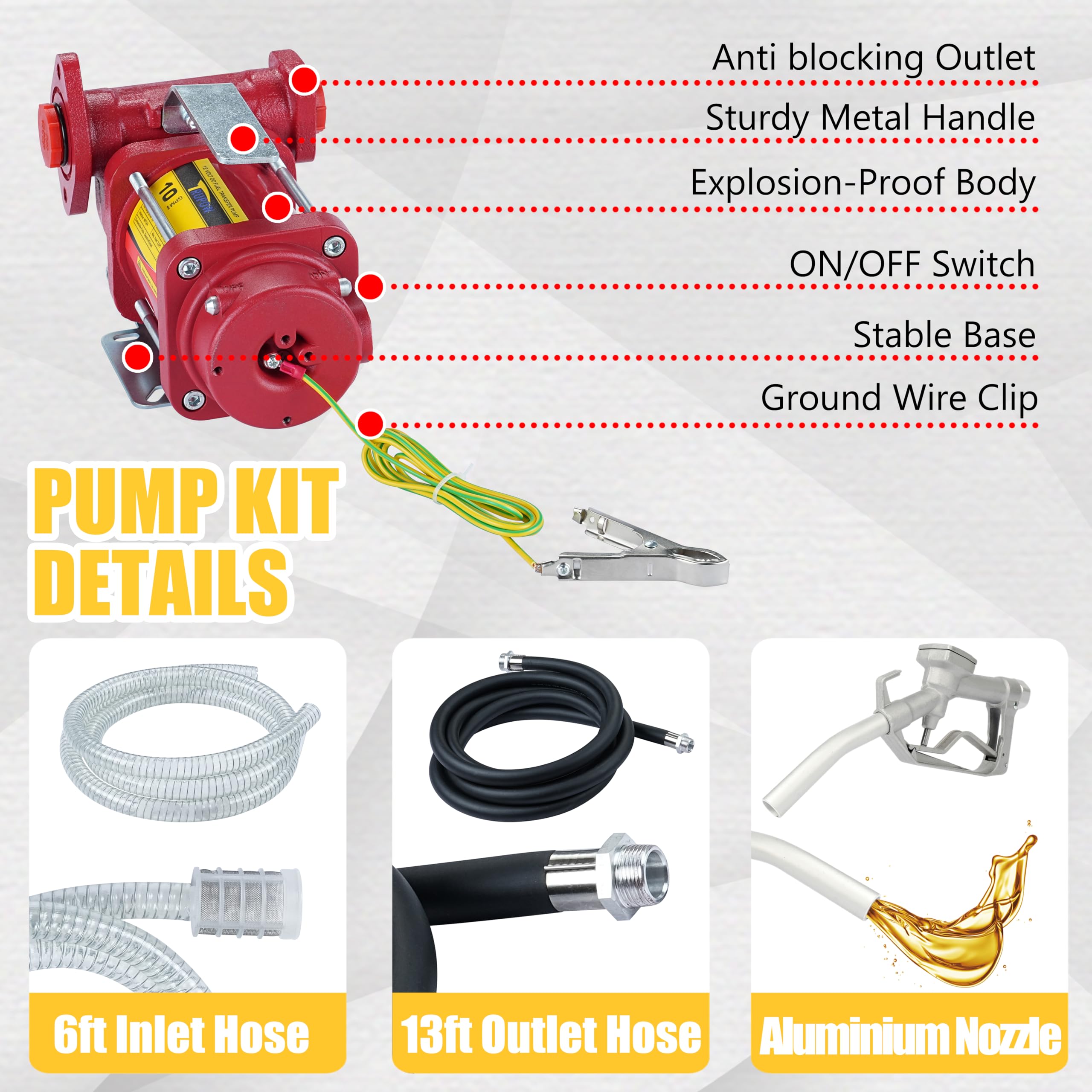 Trupow 12V Dc 10Gpm Self-Priming Gasoline Diesel Oil Fuel Transfer Pump Kit With Discharge Hose & Nozzle