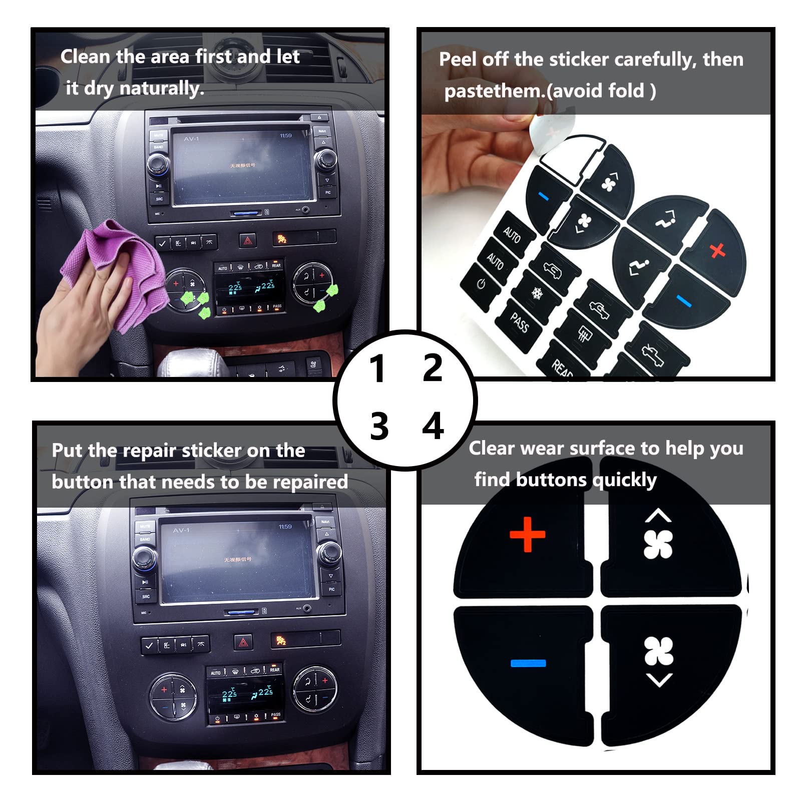 2 Packs AC Dash Button Repair Kit -Compatible with Chevy, Best for Fixing Ruined Faded A/C Control Buttons - Decal Replacement F