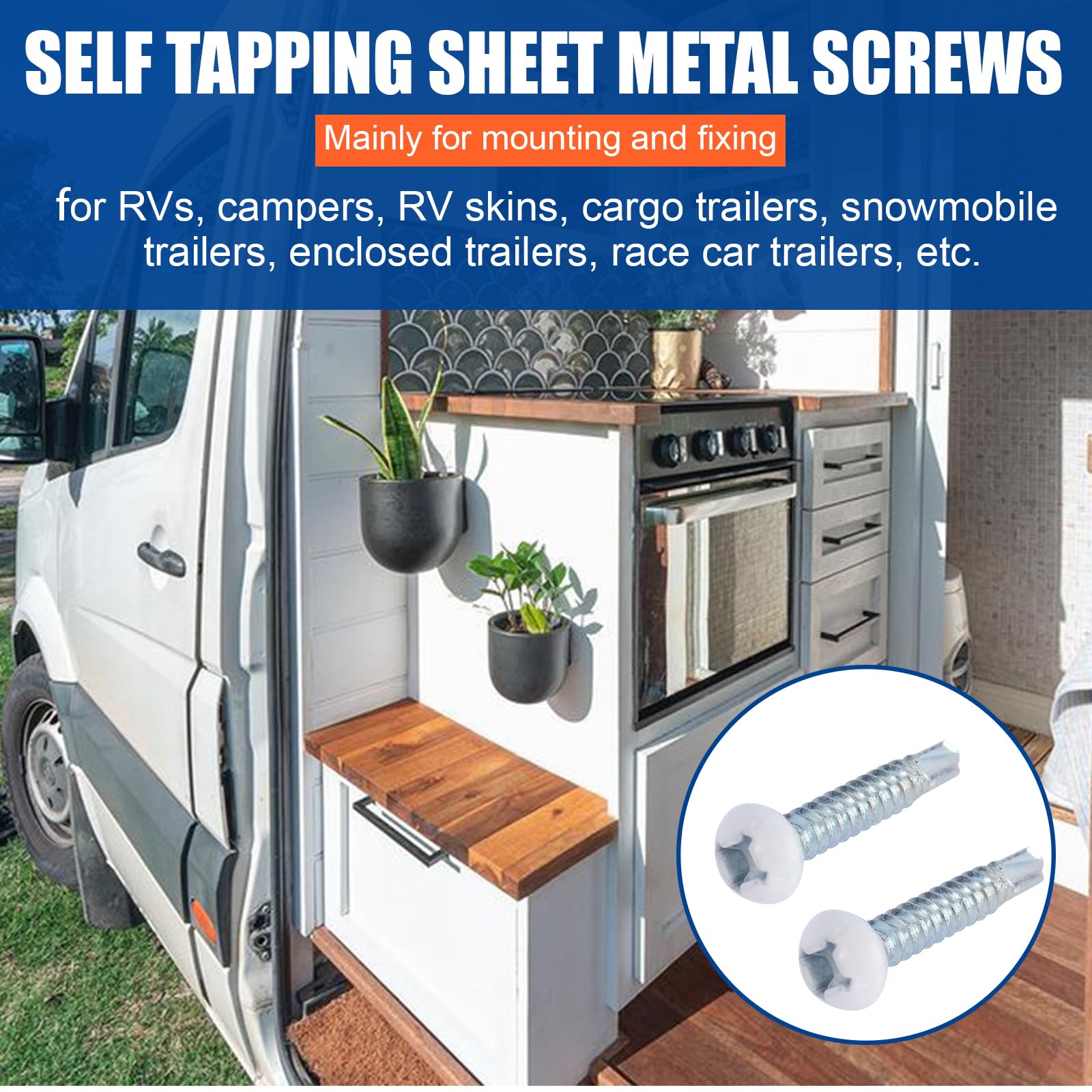 RV Screws White Pan Head Screw 8 X 1 for RV Interior and Exterior, Quad Drive Twin Fast Thread Fasteners, Enclosed Trailer Self-