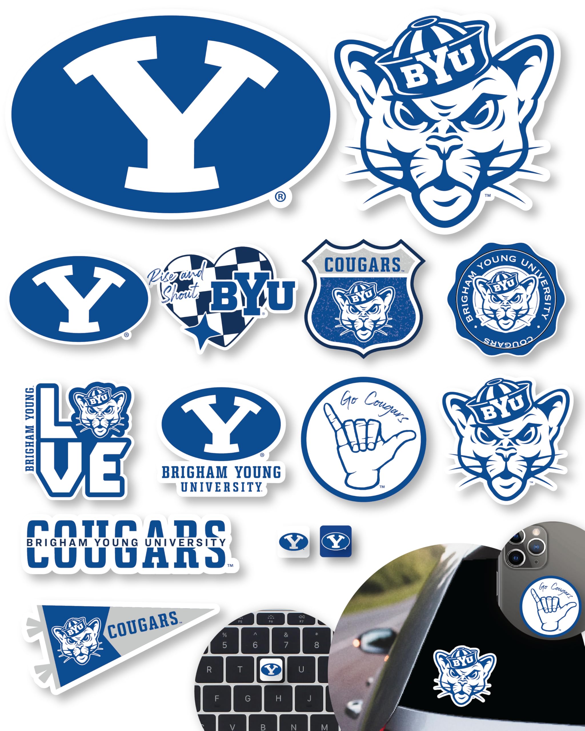 Byu Stickers For Gift, Car, Water Bottle, Laptop, And Phone For Brigham Young Cougs Football Fans And University Graduates (Byu