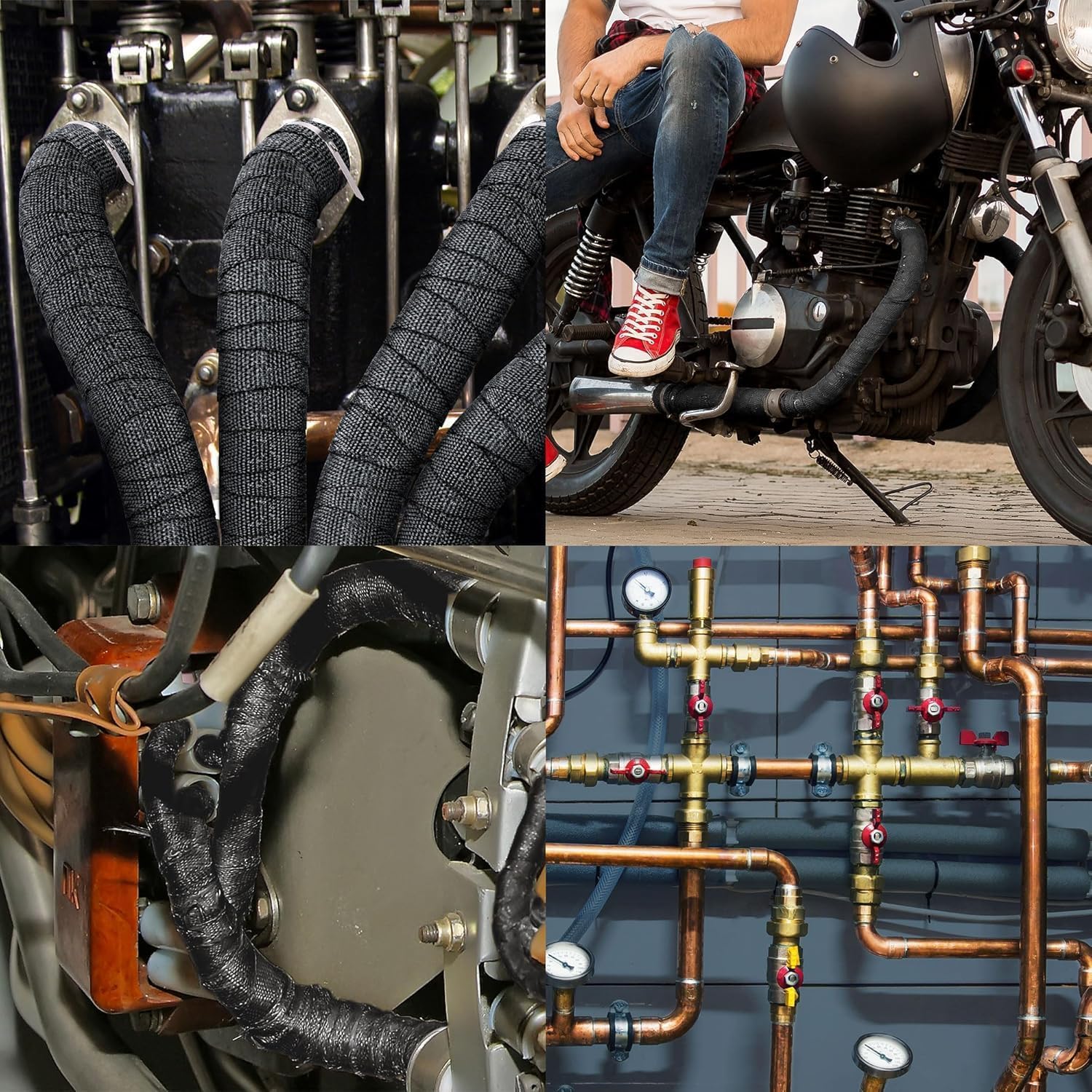 Foneso 2 Rolls 2 '' x 50 ' Black Exhaust Heat Wrap Roll for Motorcycle Fiberglass Heat Shield Tape with Stainless Ties with 24 T