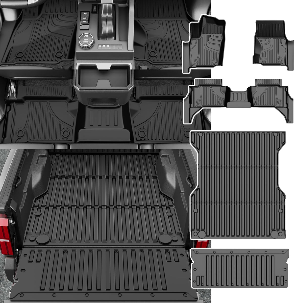 Aomsazto Floor Mats Compatible With 2024 2025 Toyota Tacoma Accessories Double Cab Front & Rear 2-Row Custom Fit Tpe, Automatic