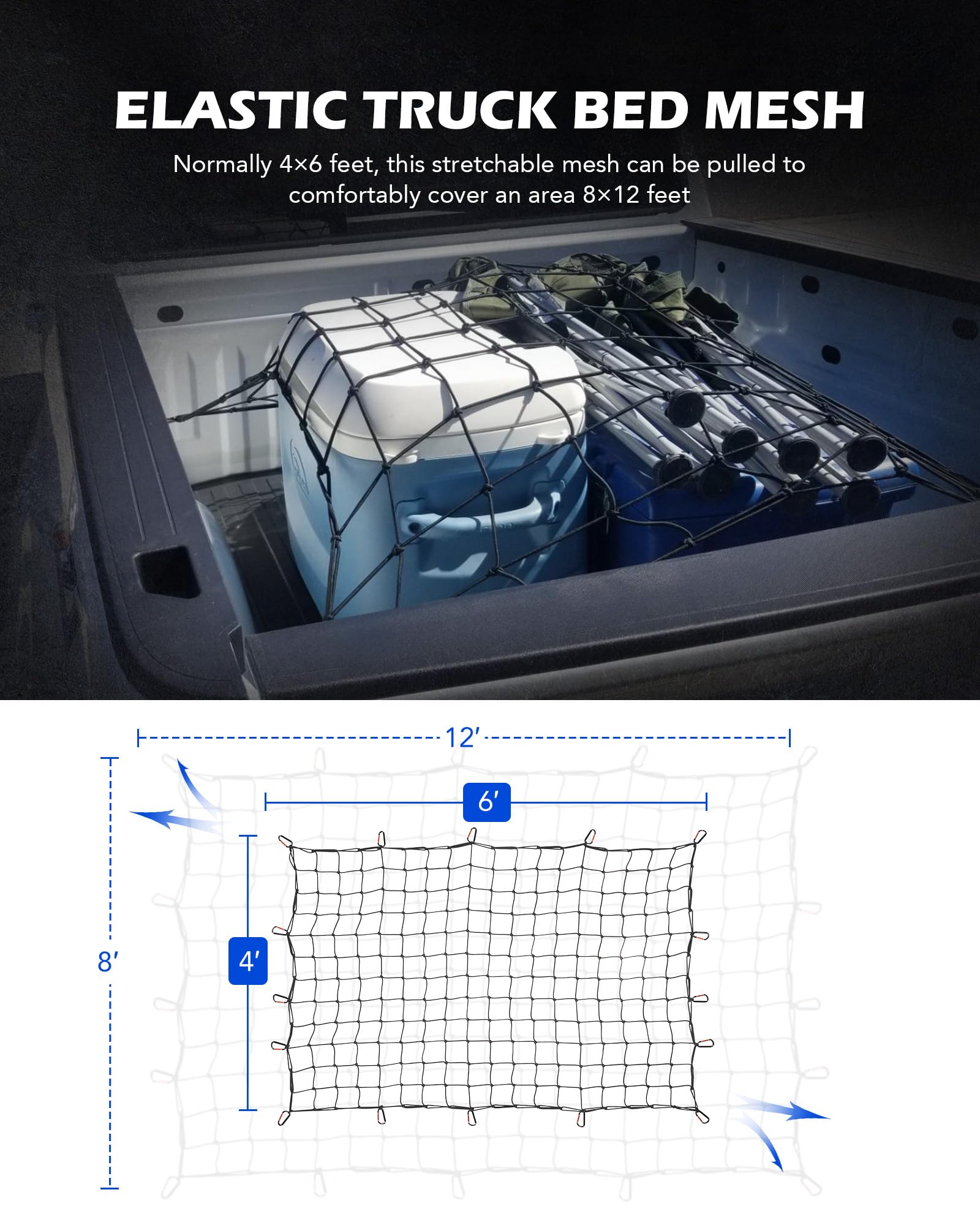 Orion Motor Tech Cargo Net For Pickup Truck Beds, 4X6 Truck Cargo Netting And Roof Rack Cargo Net Compatible With Ford Ram Gmc T