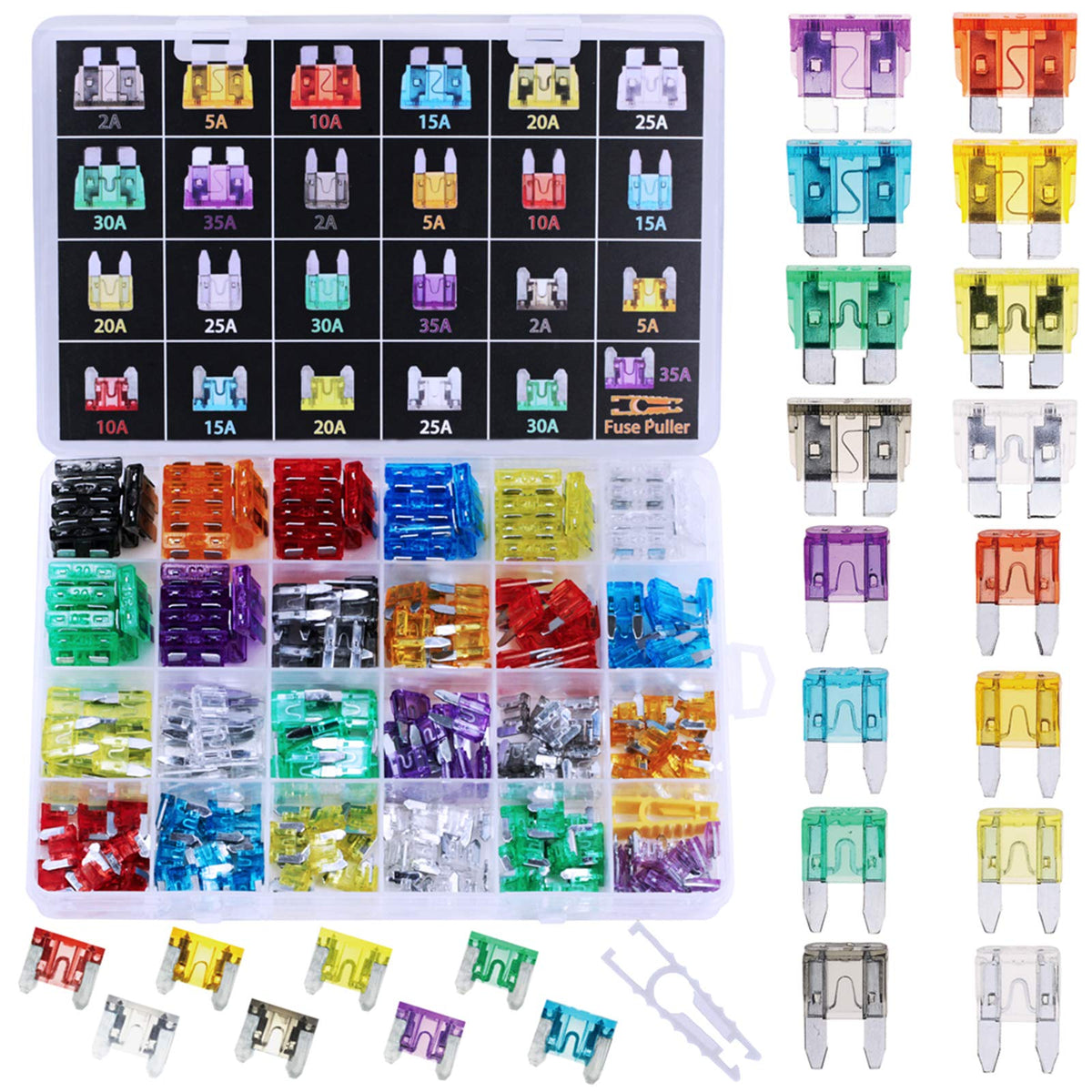 Winlyn 272pcs - Car Blade Fuses Assortment Kit, Automotive Fuses - Standard & Mini & Low Profile Mini (2A/ 5A/ 10A/ 15A/ 20A/ 25