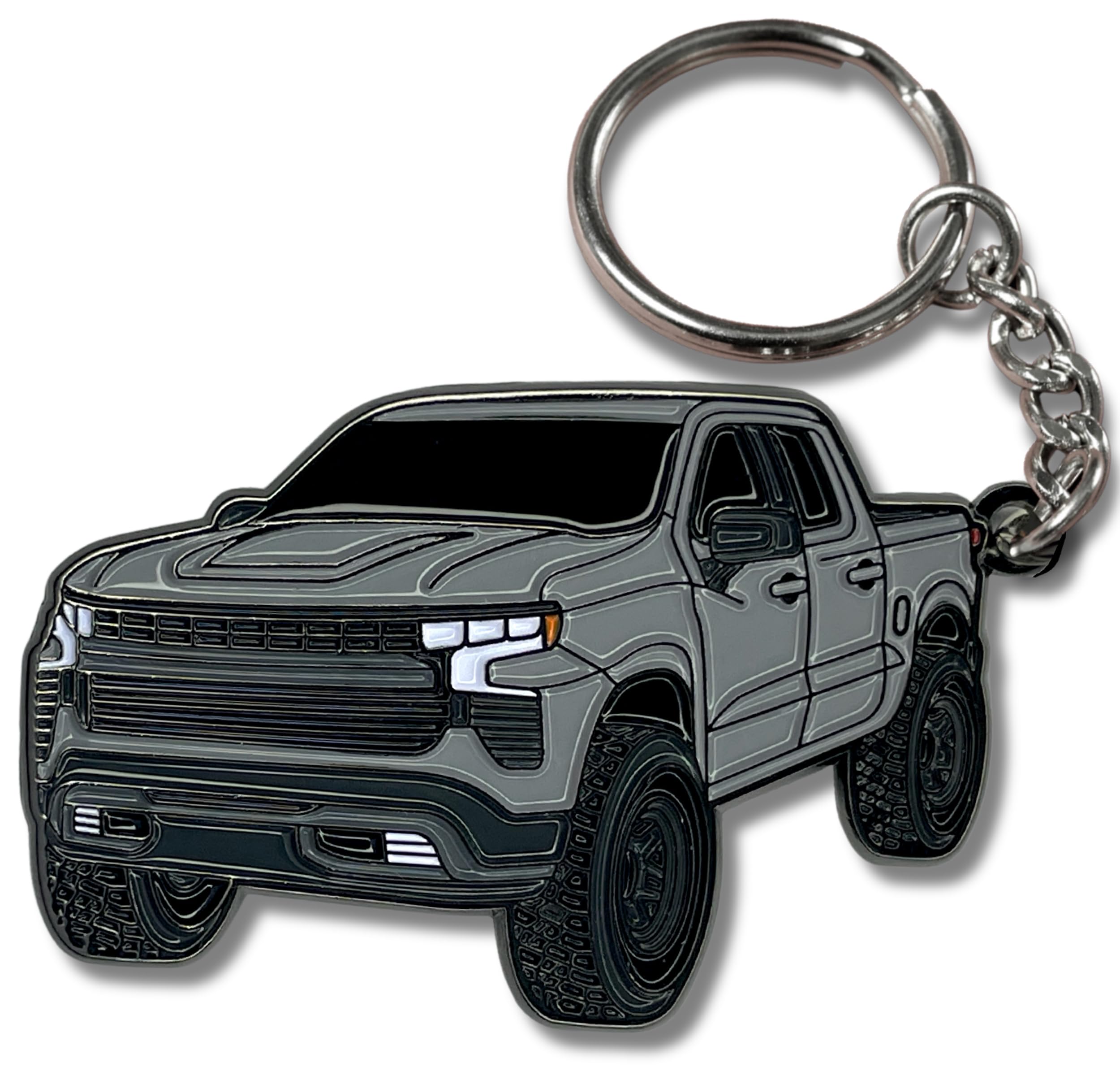 Four Wheel Beast Chevy Keychain Compatible With Chevy Silverado 1500 Accessories - Toy Truck Gifts Men Key Fob (Silver)