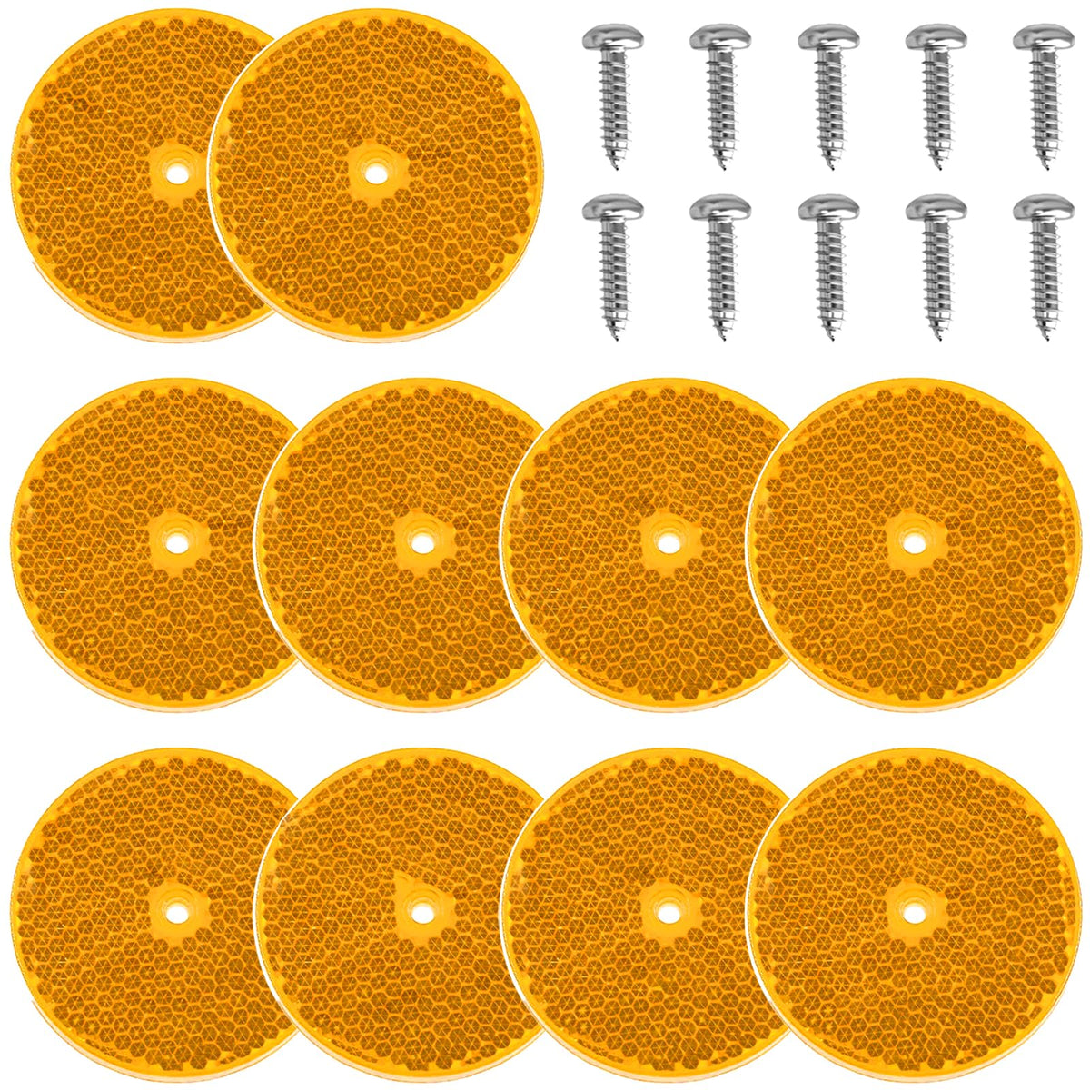 smseace 10Pack Yellow Round Reflectors with 10pcs Stainless Steel Screw Used for Mailboxes,Driveway,Tunnels,Post,Cars,Trailer Re