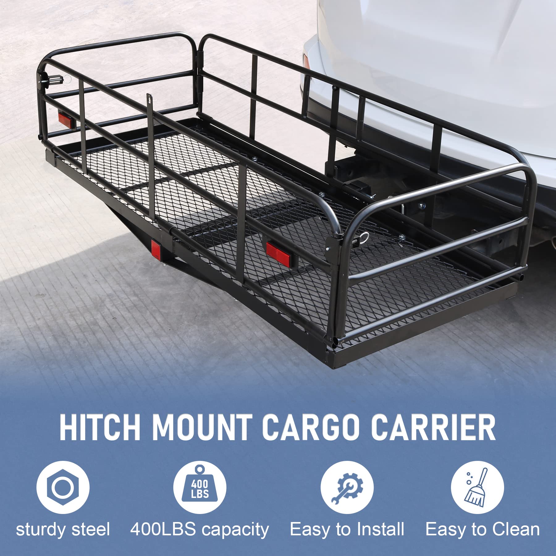 Jdmspeed Hitch Mount Cargo Carrier Car Storage Hitch 400 Lbs 60' X 24' X 14.4' Folding Vehicle Cargo Rack Rear Luggage Basket Fits 2' Receiver Stabilizer For Car Suv,Trailer,Pickup Truck