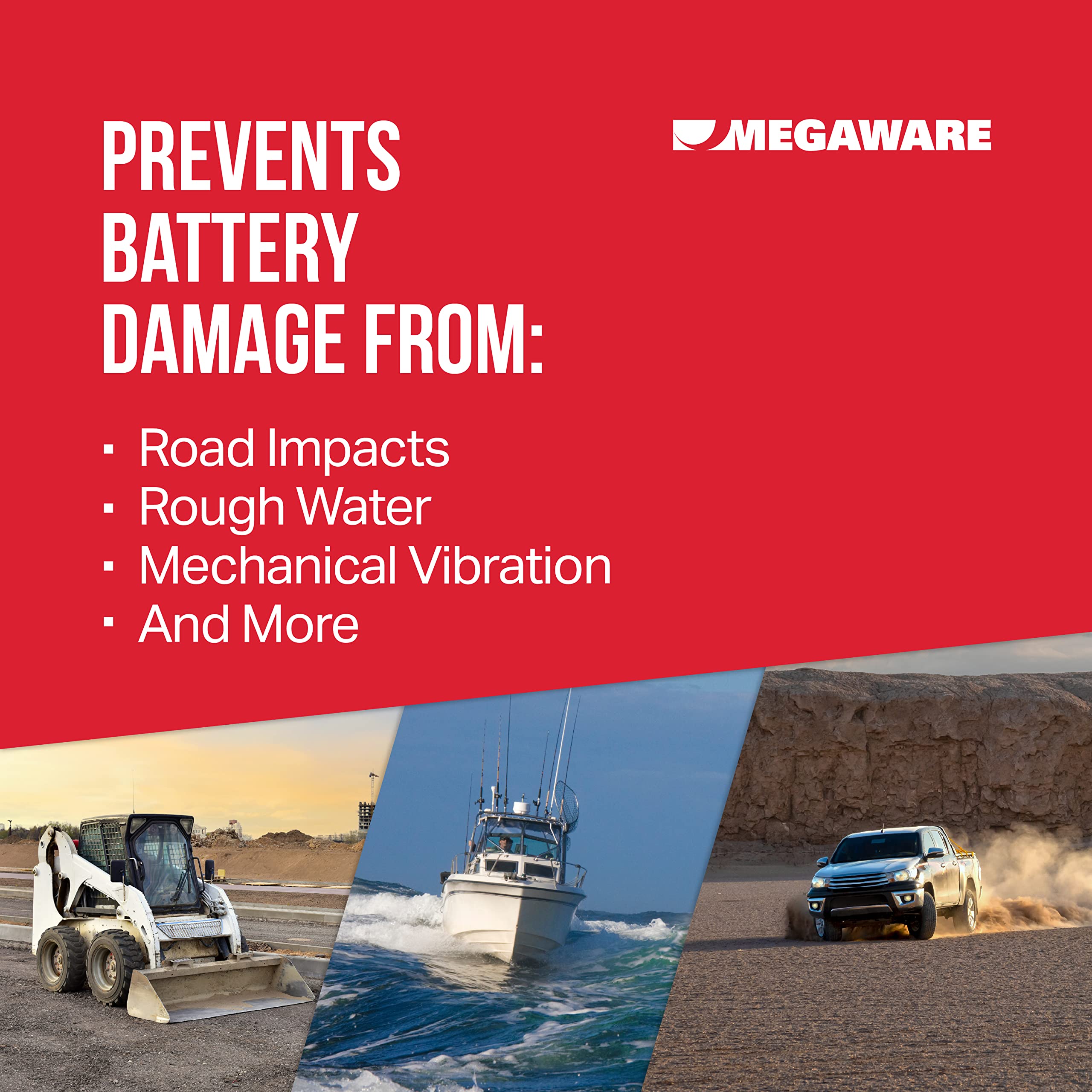 Megaware - Batteryguard Protector - Great For Boats, Rvs, Semi Trucks, And Off-Road Vehicles - Shock And Vibration Absorber - Fi