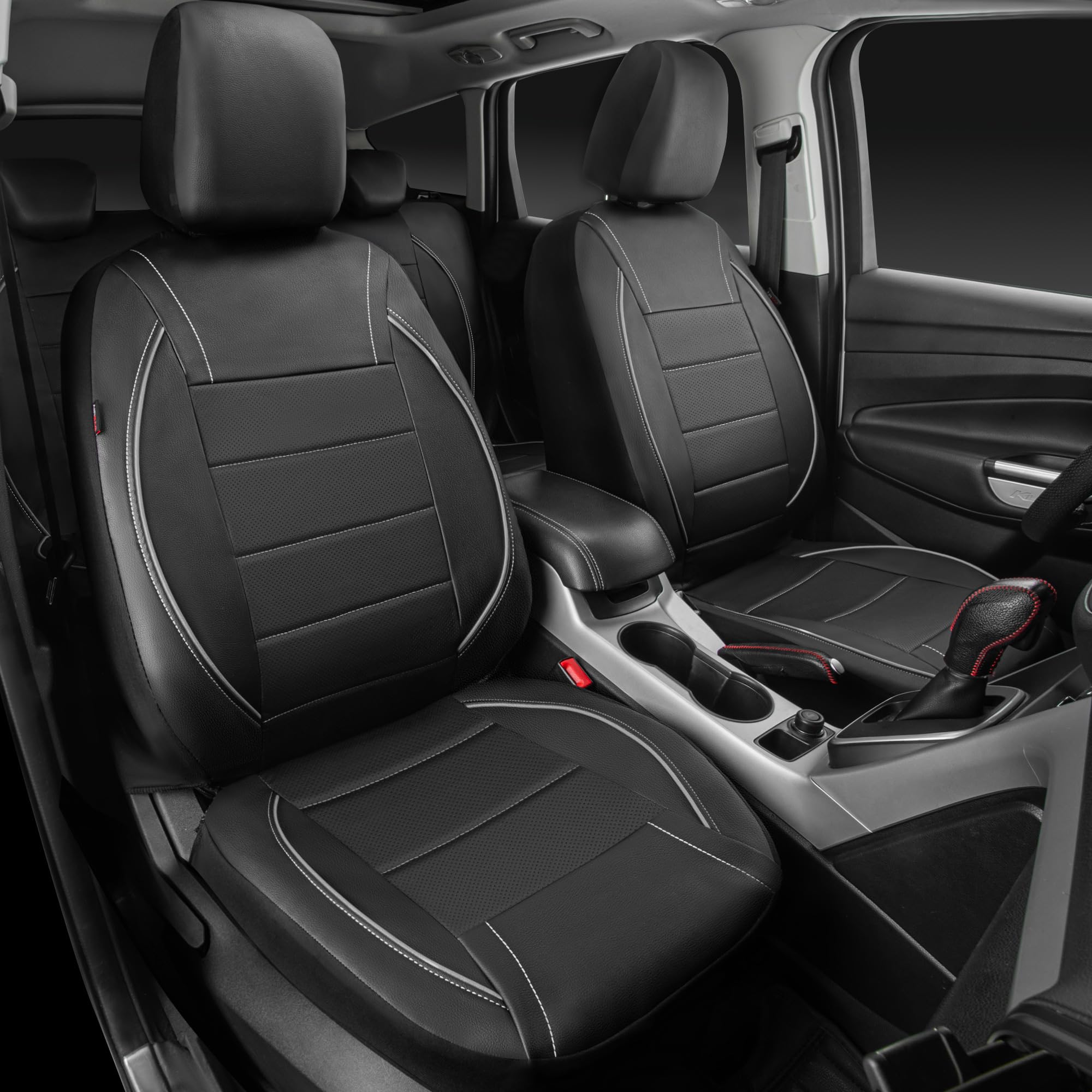 Car Pass Universal Reflect Piping Leather Car Seat Cover, Fit For Suvs,Van,Trucks,Airbag Compatible,Inside Zipper Design And Res