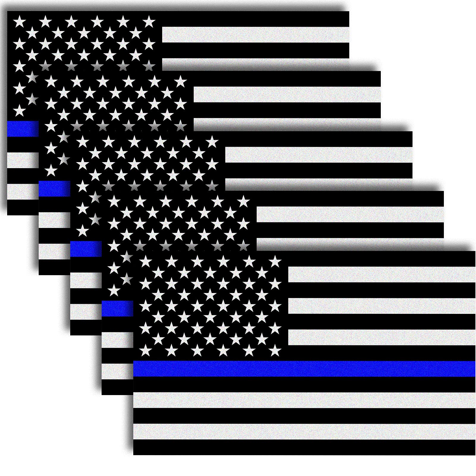 Reflective Us Flag Decal Packs With Thin Blue Line For Cars & Trucks, 5 X 3 Inch American Usa Flag Decal Sticker Honoring Police