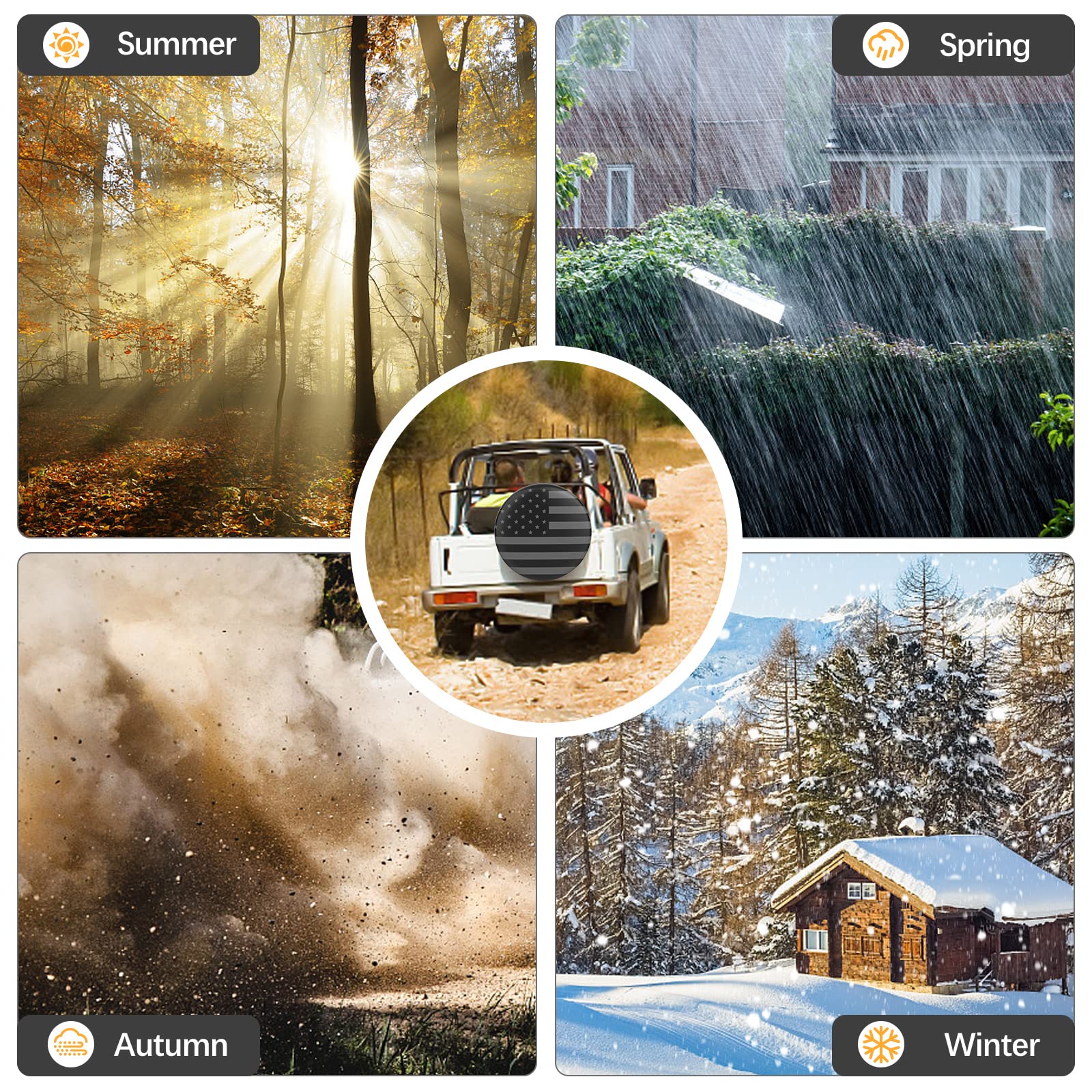 Spare Tire Cover For Rv Trailer, Waterproof Leather Wheel Cover With American Usa Flag, Camper Spare Tire Cover Fit For Jeep Wra