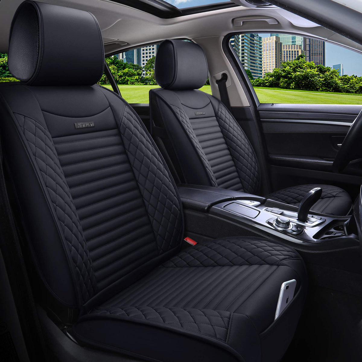 Aierxuan 5 Car Seat Covers Full Set Waterproof Leather Universal Nissan Honda Civic Crv Hrv Kia Sorento Toyota Corolla 4Runner Camry Hyundai Jeep Ford Focus Edge Mazda (Full Set, Black)