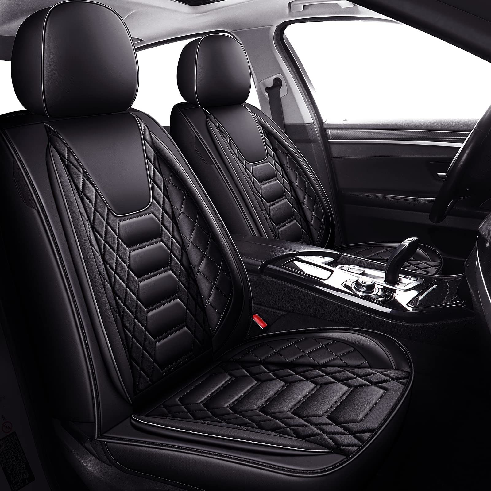 Freesoo Car Seat Covers Leather, Seat Cover Full Set Waterproof Automotive Cushion Protector Accessories Airbag Compatible Unive