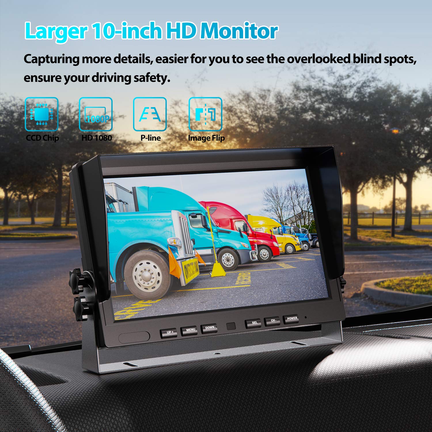 Fookoo ? 10'' 1080P Wired Backup Camera System,10-Inch Hd Dual Split Screen Monitor With Recording Ip69 Waterproof Rear View Cam