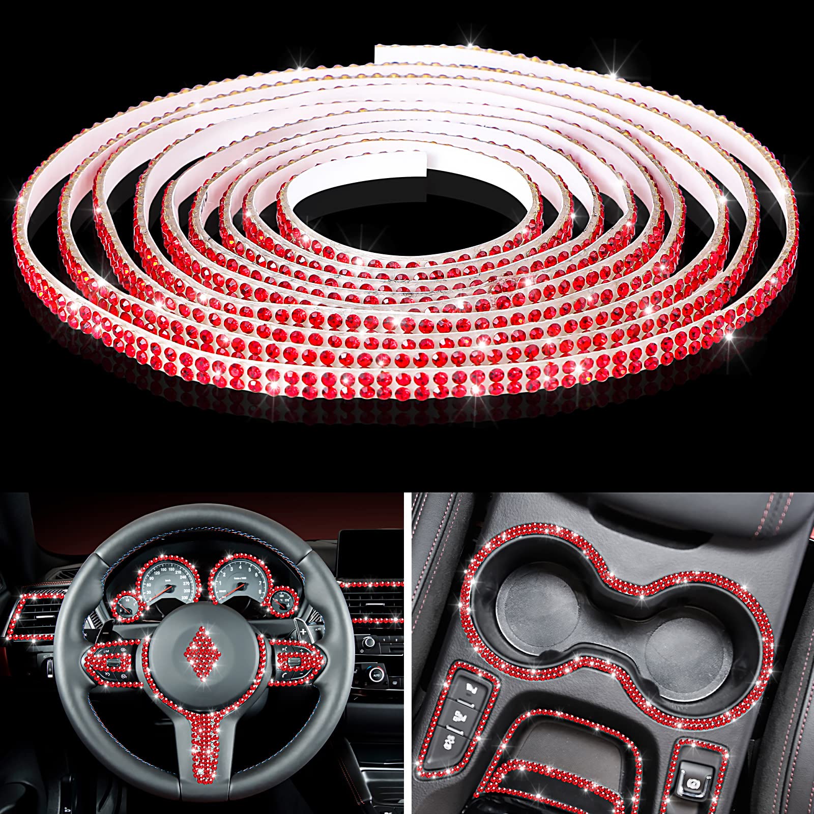 Bling Car Trim Self Adhesive Bling Car Interior Exterior Accessories Car Accessories For Women Car Dashboard Decorations Rhinest