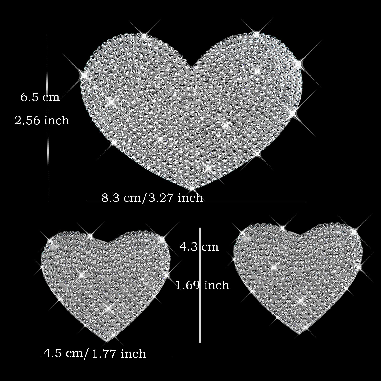 Hungmieh 3 Pcs Car Decals For Women, Bling Rhinestone Heart Stickers And Decals With Self-Adhesive Backing For Car Interior&Exte