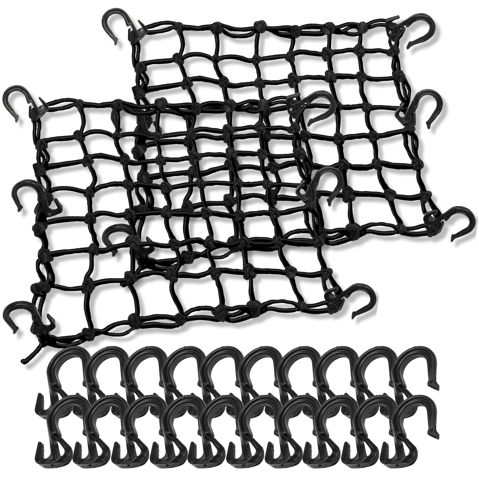 Tkkeuep 2 Pack 15''X15'' Motorcycle Cargo Net Stretches To 30''X30'', 2''X2'' Tight Mesh,Total 20 Hooks, Cargo Nets For Motorcyc