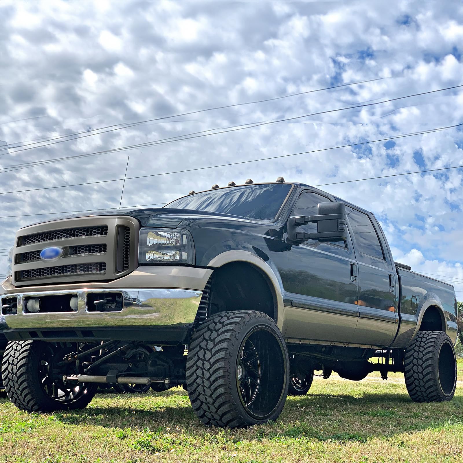 Ecotric New Front Grille Grill Compatible With 1999 2000 2001 2002 2003 2004 Ford F250 F350 Super Duty Excursion Black Grille Me