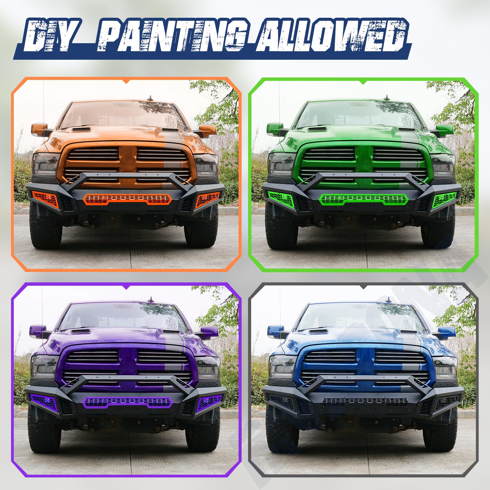 Hawkley Ram Front Bumper For 2013-2018 Ram 1500 Pickup Truck Exclude Rebel; For 2019-2023 Ram 1500 Classic Exclude Warlock; Offroad Bumper W/2X Led Light & Sensor Mounting Hole & Licence Plate Bracket