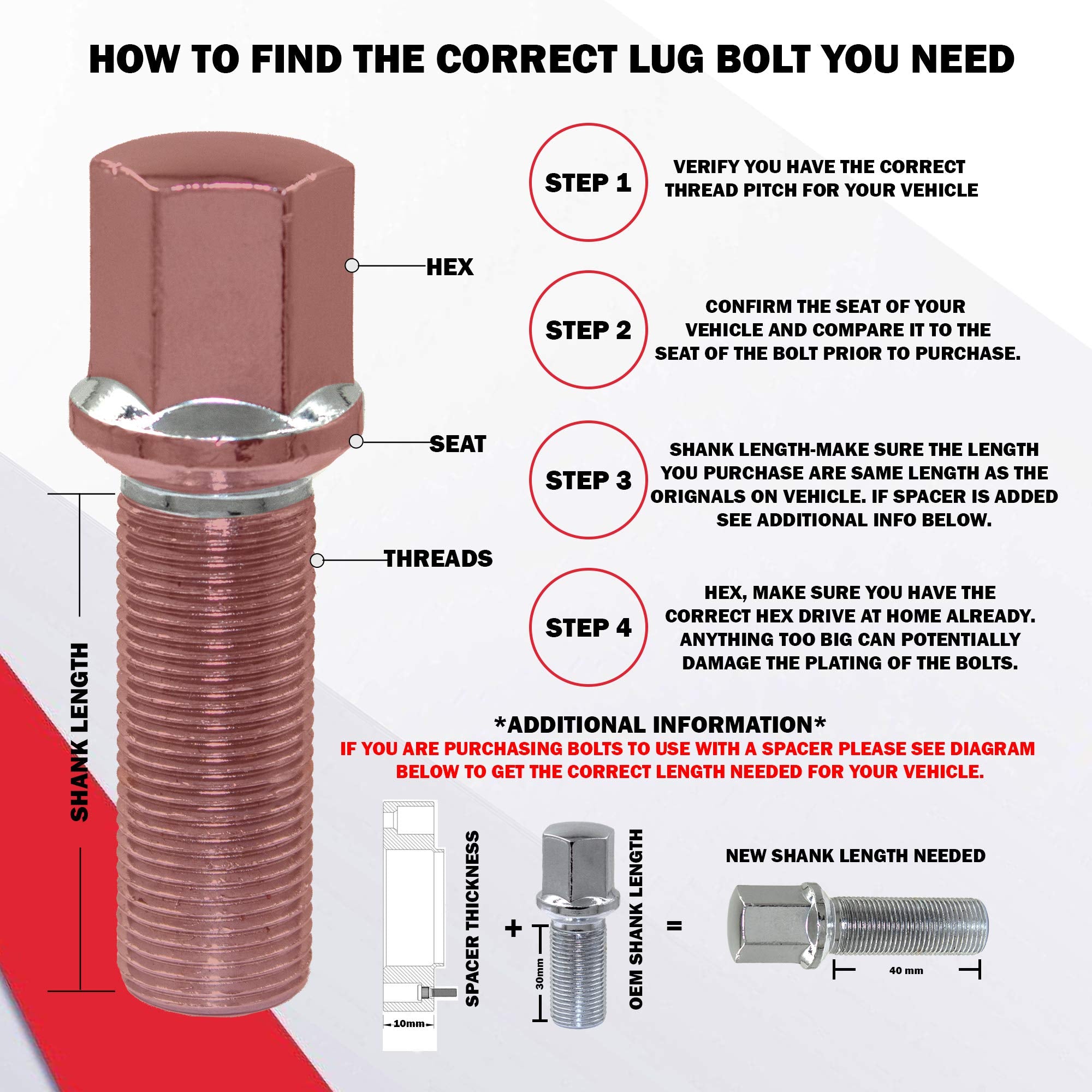 Wheel Accessories Parts Set Of 20 Chrome 12X1.75 Lug Bolt Kit Cone Seat Acorn 17Mm Hex, 28Mm Shank Length, M12X1.75 Thread Cone