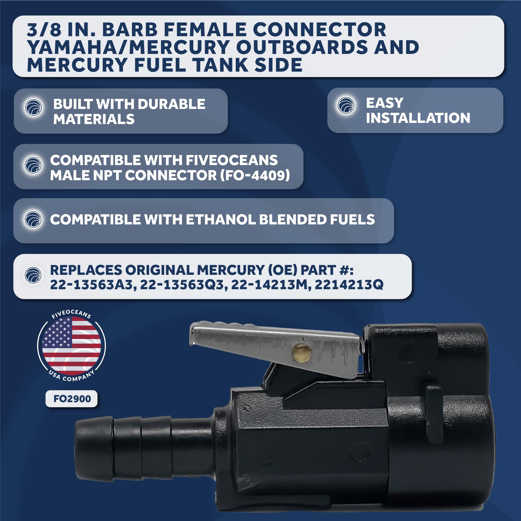 Five Oceans 3/8-Inch Barb Female Fuel Line Quick Connector For Yamaha/Mercury Outboard Connections And Mercury Fuel Tank Side, R