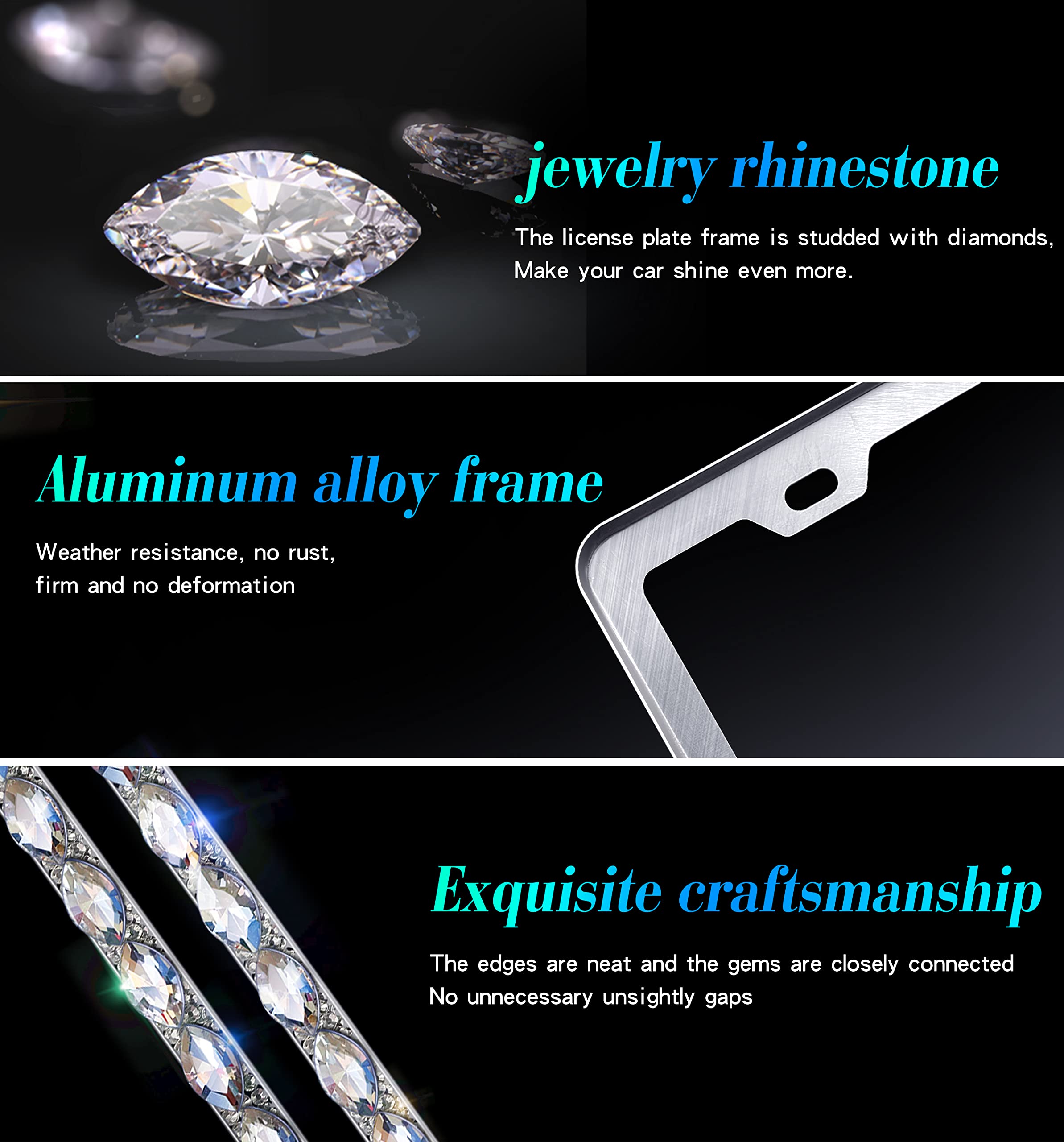 Murimt 2 Pack Bling License Plate Frames For Women With High End Ribbon Gift Box,Rhinestone Sparkly Diamond License Plate Holder