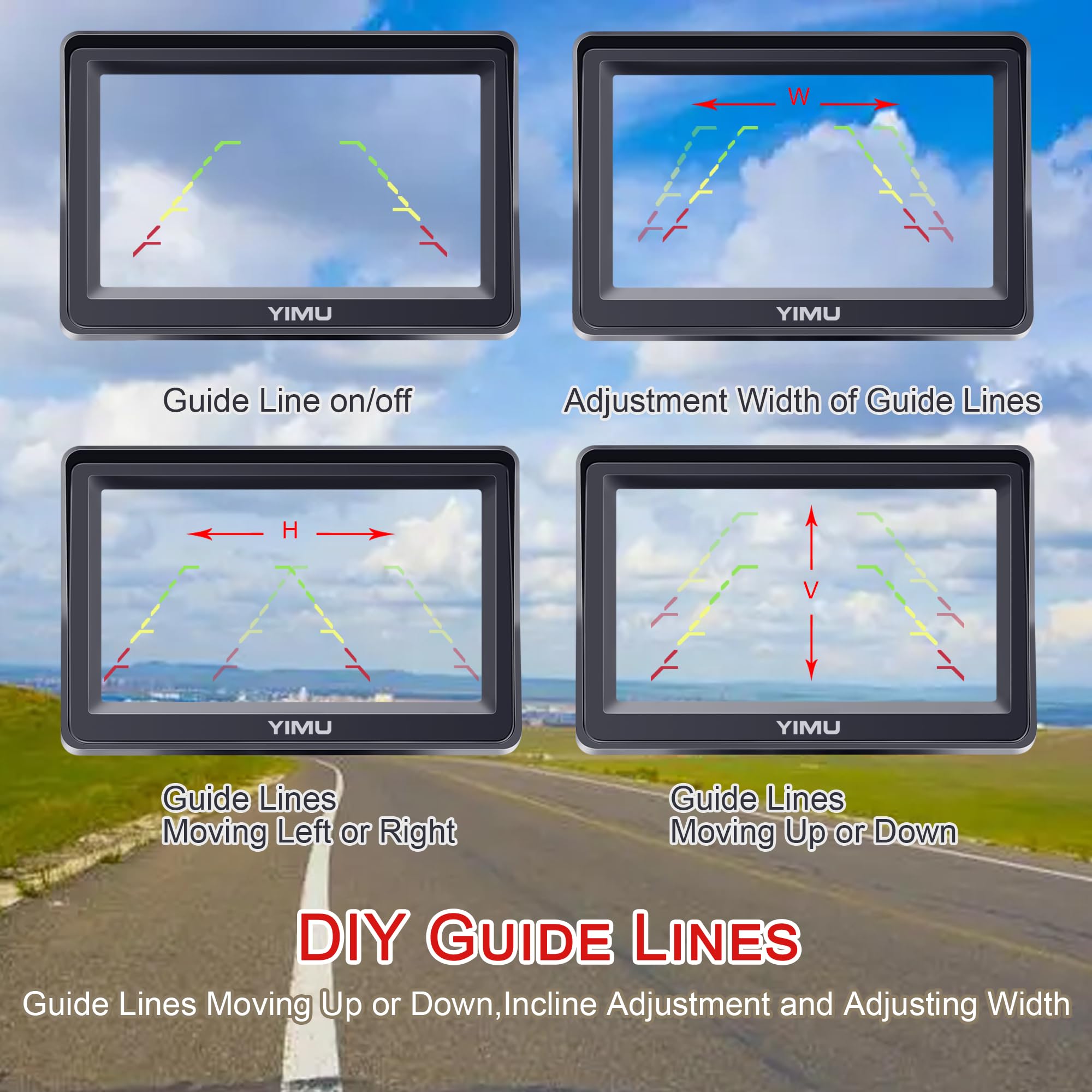 Yimu Backup Camera System With License Plate Backup Reverse Camera, Easy Installation, Plug & Play, Diy Guide Lines, 150 Wide An