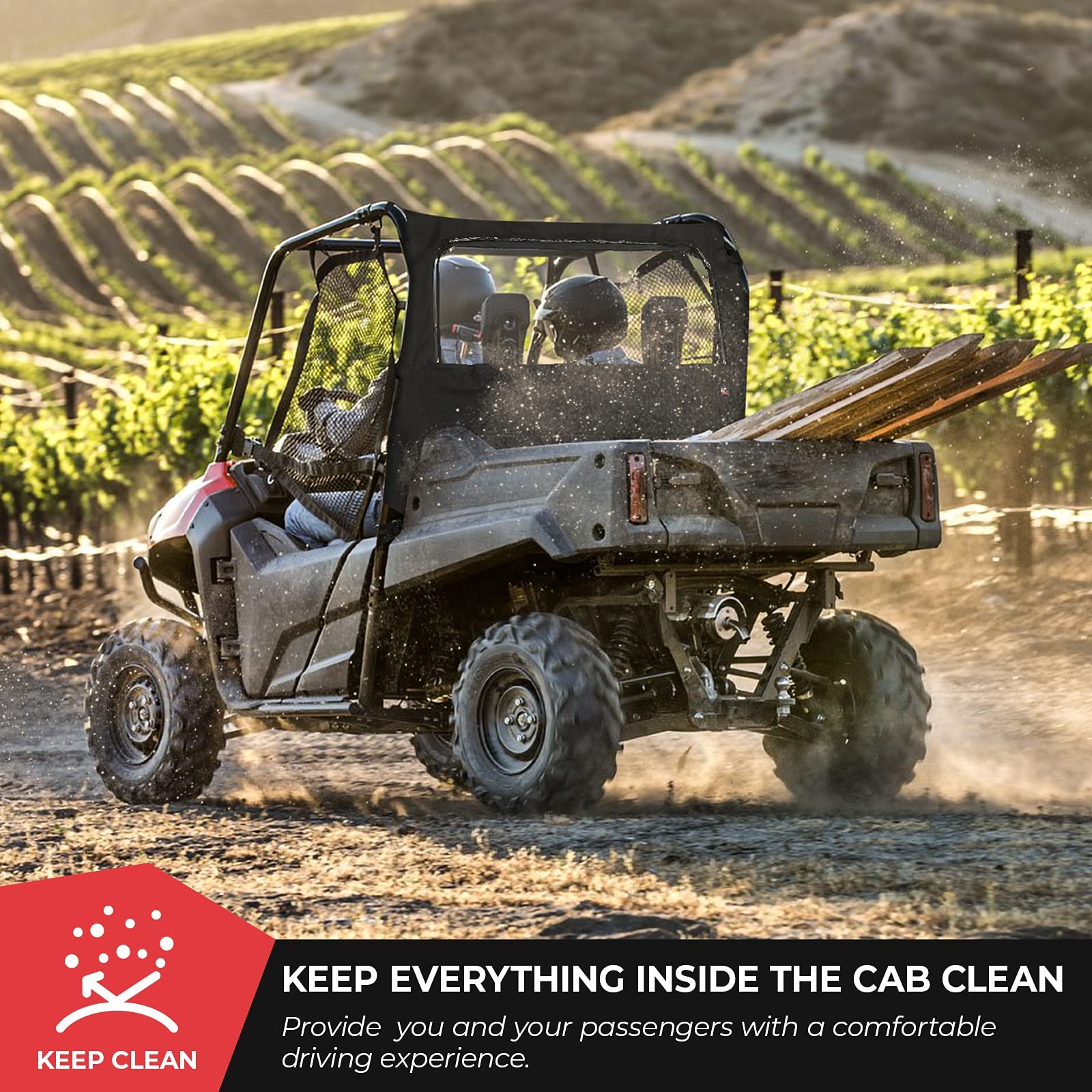 KEMIMOTO UTV Rear/Mid Panel with Open Window Compatible with Pioneer 700/700-4 2014-2025 Replace 0SR95-HL3-211A, Fabric Rear Panel Fit for Soft/Hard Roof