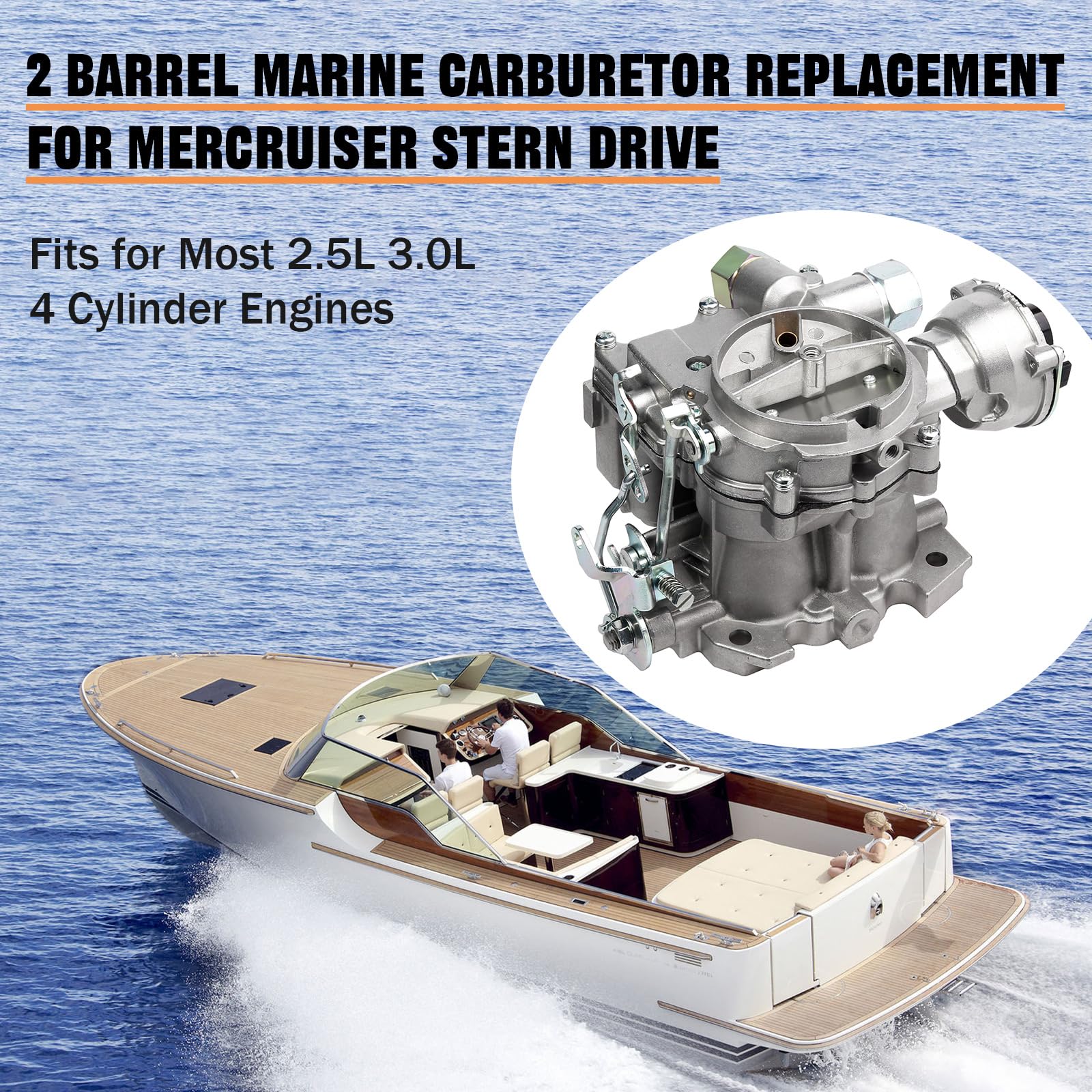 Marine Carburetor For Mercruiser 2 Barrel Carburetor For Rochester Mercarb 3.0L 2.5L 4.3L 4 Cyl 5.0L 5.7L Engine With Electric Choke Jets Gaskets & Short & Long Linkage, Oem #3310-864940A01, 8M0045397