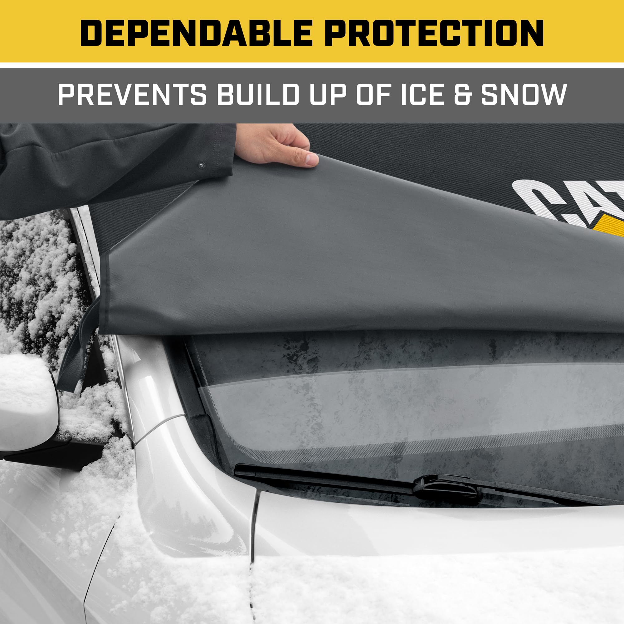 Cat Windshield Snow Cover, Toughest Car Frost Protector For Ice & Sleet, Weatherproof For Winter, Includes Anti-Theft Straps, Fr