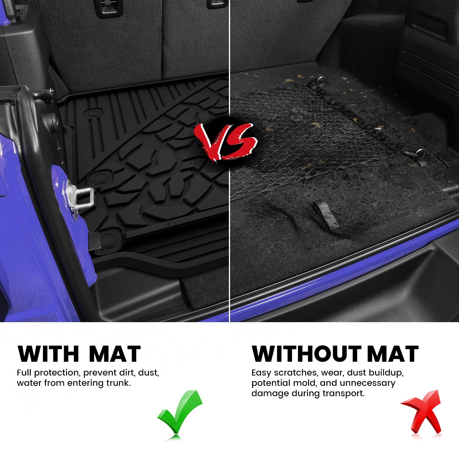 Lasfit Trunk Mat For Jeep Wrangler Jl 2018-2024 2025 No Subwoofer With Flat Load Floor Unlimited 4 Door (Not For Jk/Not 4Xe / No