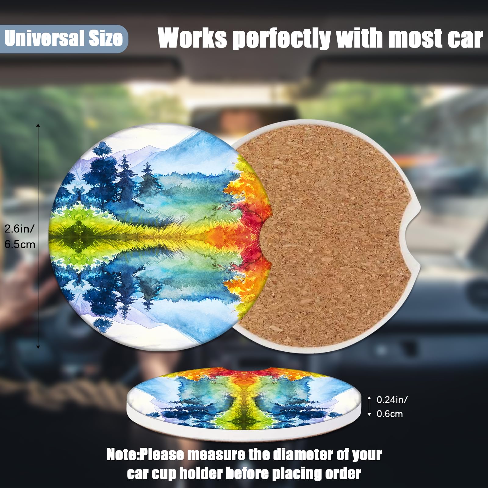 Car Cup Holders Coasters - Autumn Mountains Scenery Sunset Absorbent Ceramic Coaster, Drink Cup Holder Coasters, Auto Interior A