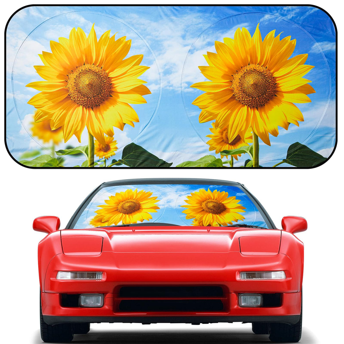 ARANA Sunflowers Car Windshield Sun Shade Cute, Foldable Front Window Sunshade UV & Heat Blocker Funny, 240T Polyester Keeps Car