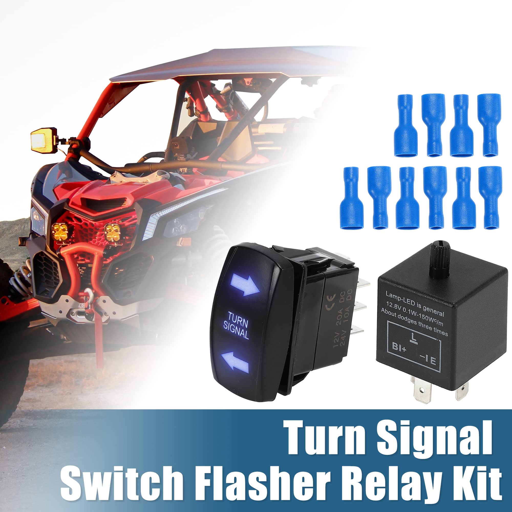 X Autohaux Blue Led 7 Pin Turn Signal Switch With 3 Pin Adjustable Flasher Relay 3 Way On-Off-On Rocker Switch Led Flasher Blinker For At Utv Motorcycle